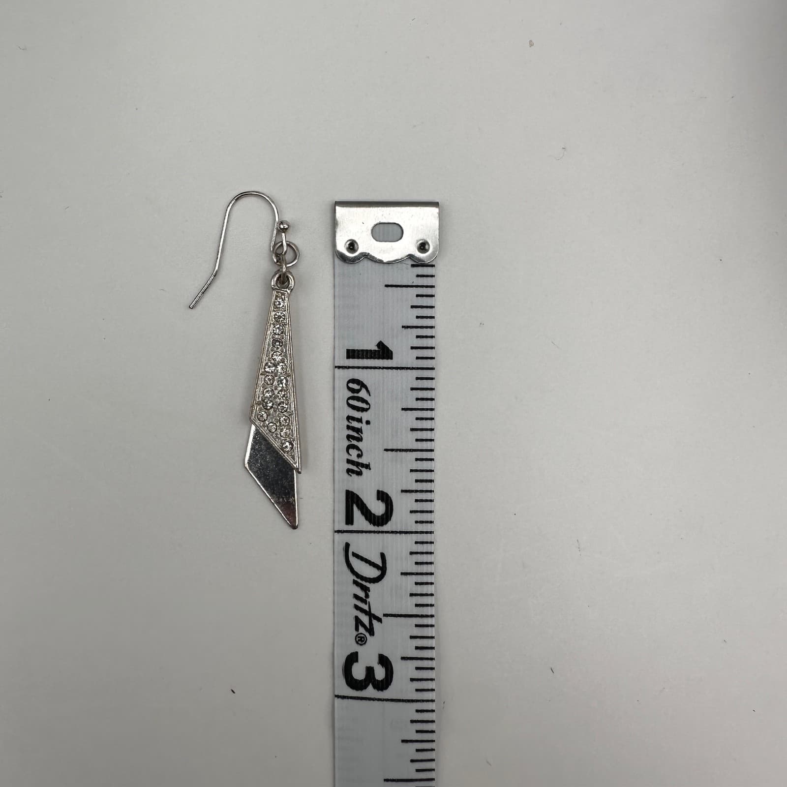 Vintage 90s Silver Tone Geometric Dangle Earrings Clear Rhionestone Modern Style - Thumbnail 9