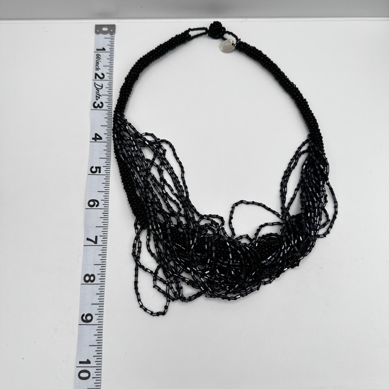 Vintage 90s ZAD Black Multi-Strand Seed Bead Bib Necklace Boho Statement Goth - Thumbnail 11