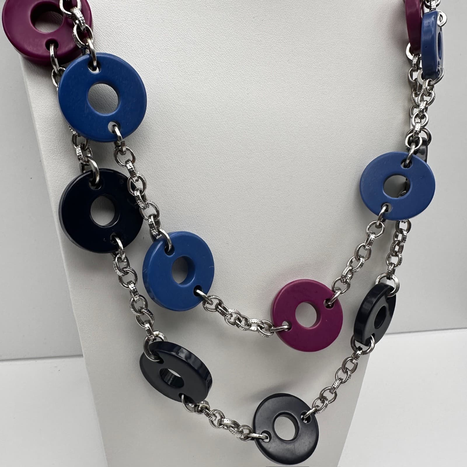 Vintage Y2K Double Layer Chunky Link Necklace Mod Disk Retro Women's Jewelry - Thumbnail 2