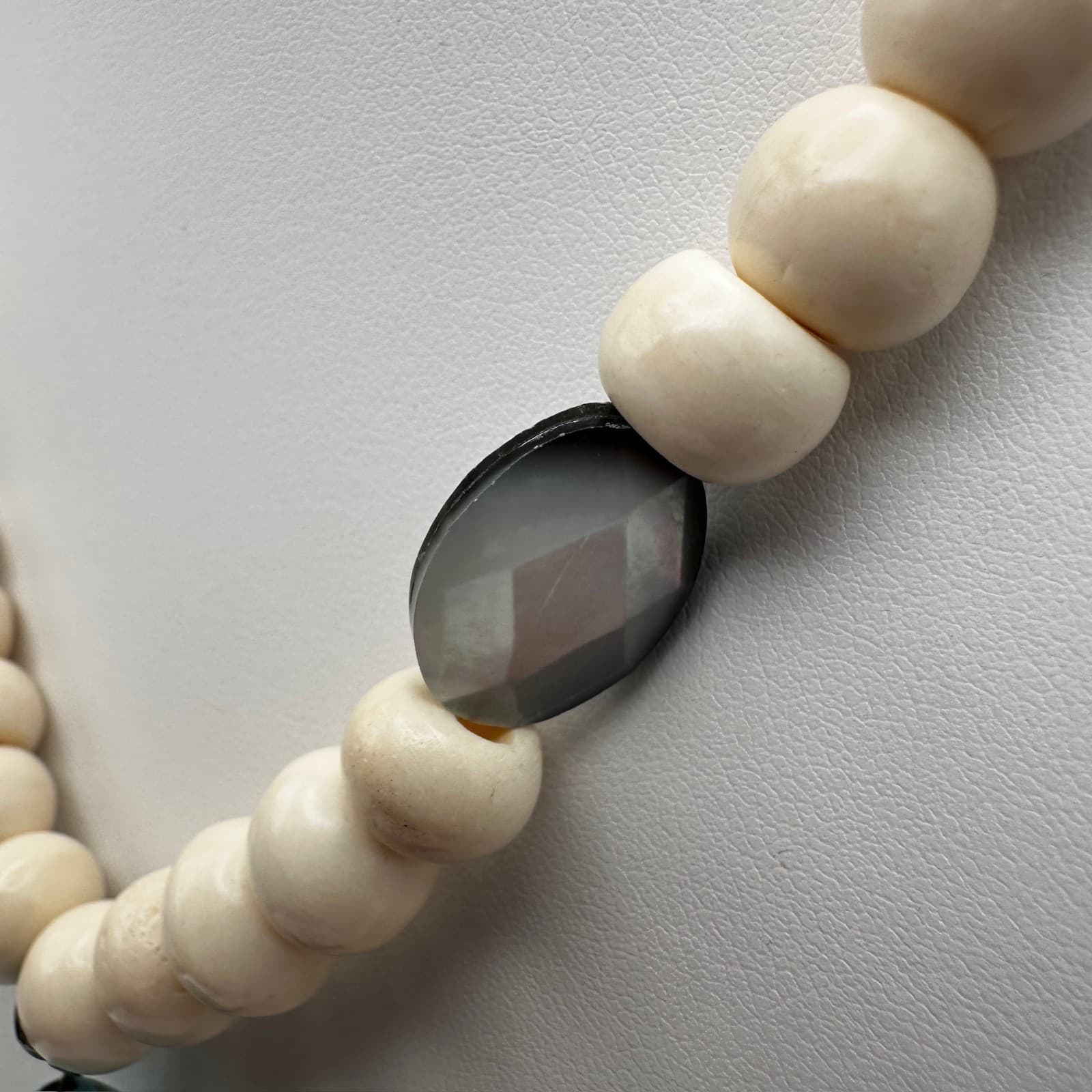 Vintage 90s Chico's Cream Beaded Necklace Faux Turquoise Tassel Boho Jewelry - Thumbnail 8