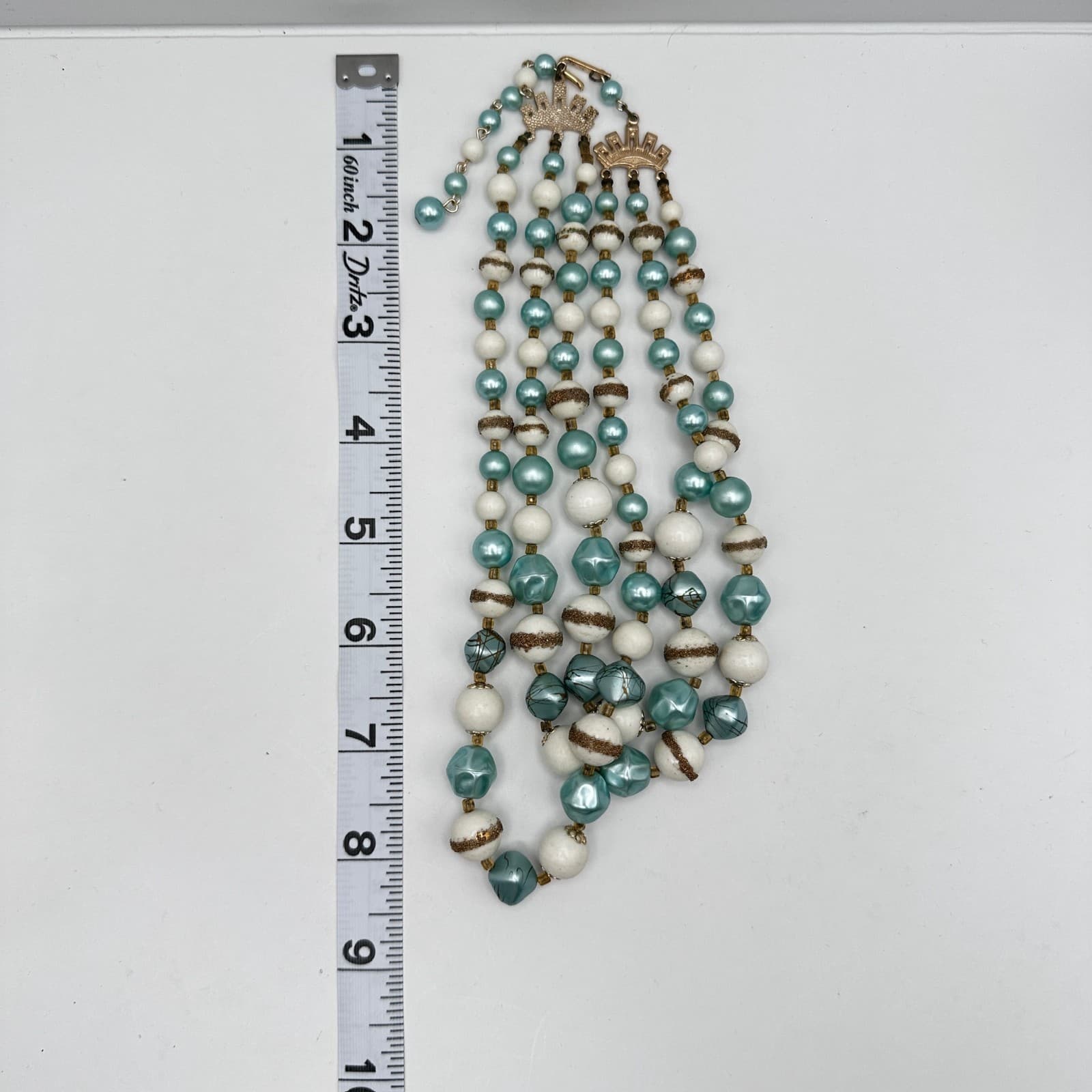 Vintage 80s Multi-Strand Blue & White Bead Necklace Boho Fashion Women's Jewelry - Thumbnail 11