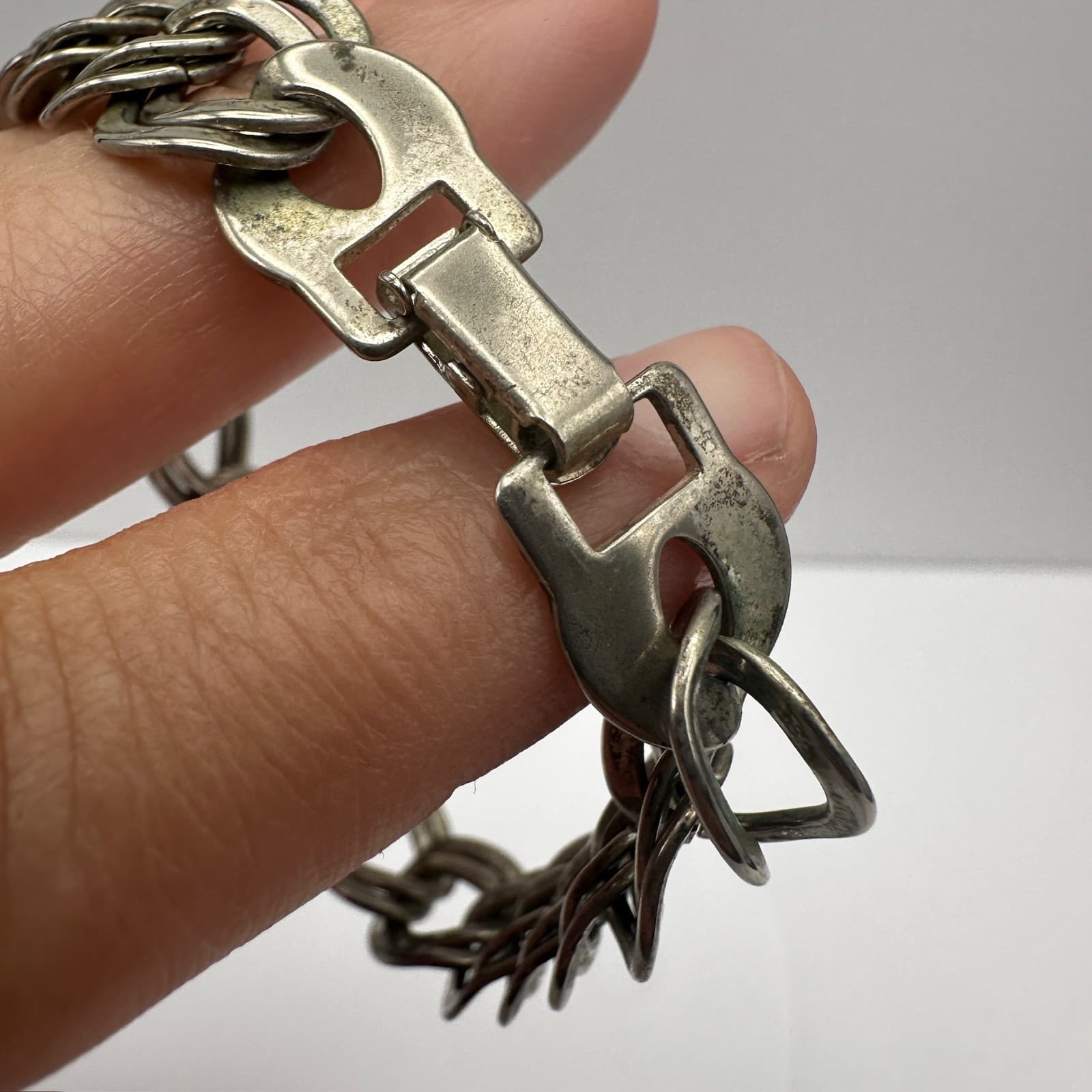 Vintage 90s Double Curb Link Bracelet Heavy Silver Tone Women's Jewelry - Thumbnail 6