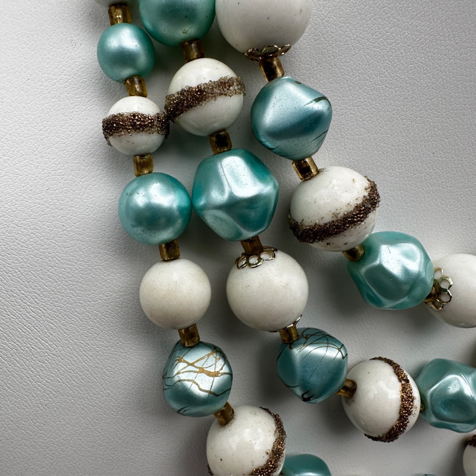 Vintage 80s Multi-Strand Blue & White Bead Necklace Boho Fashion Women's Jewelry - Thumbnail 6