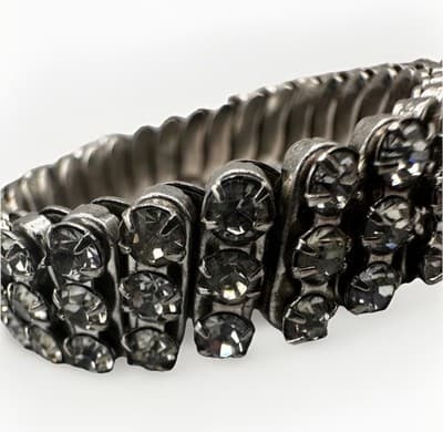Vintage 90s Rhinestone Stretch Bracelet Glamour Silver Stone Women's Jewelry - Thumbnail 5