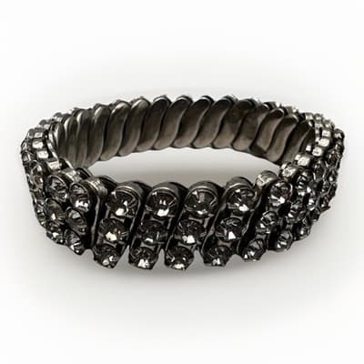 Vintage 90s Rhinestone Stretch Bracelet Glamour Silver Stone Women's Jewelry - Thumbnail 2