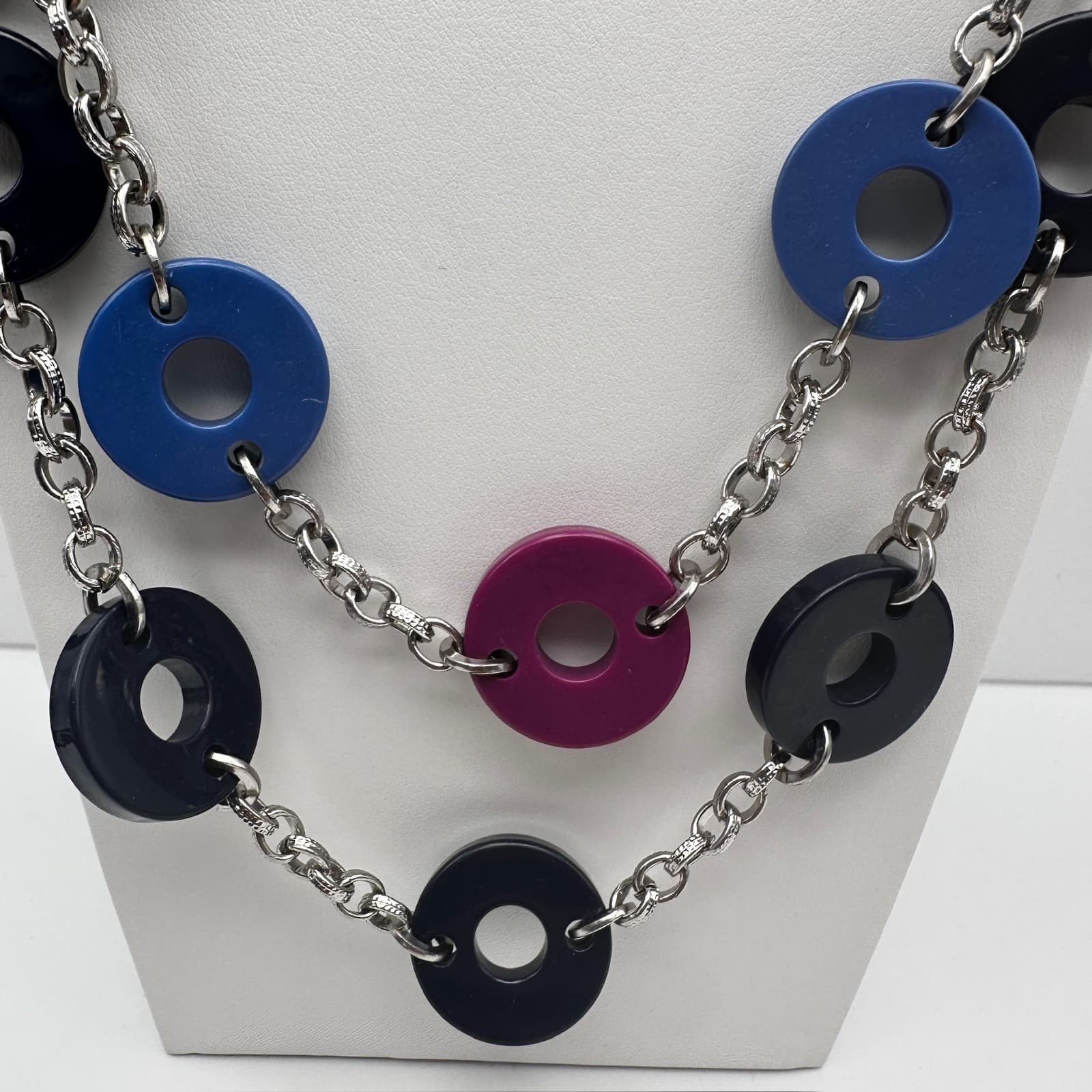 Vintage Y2K Double Layer Chunky Link Necklace Mod Disk Retro Women's Jewelry - Thumbnail 3