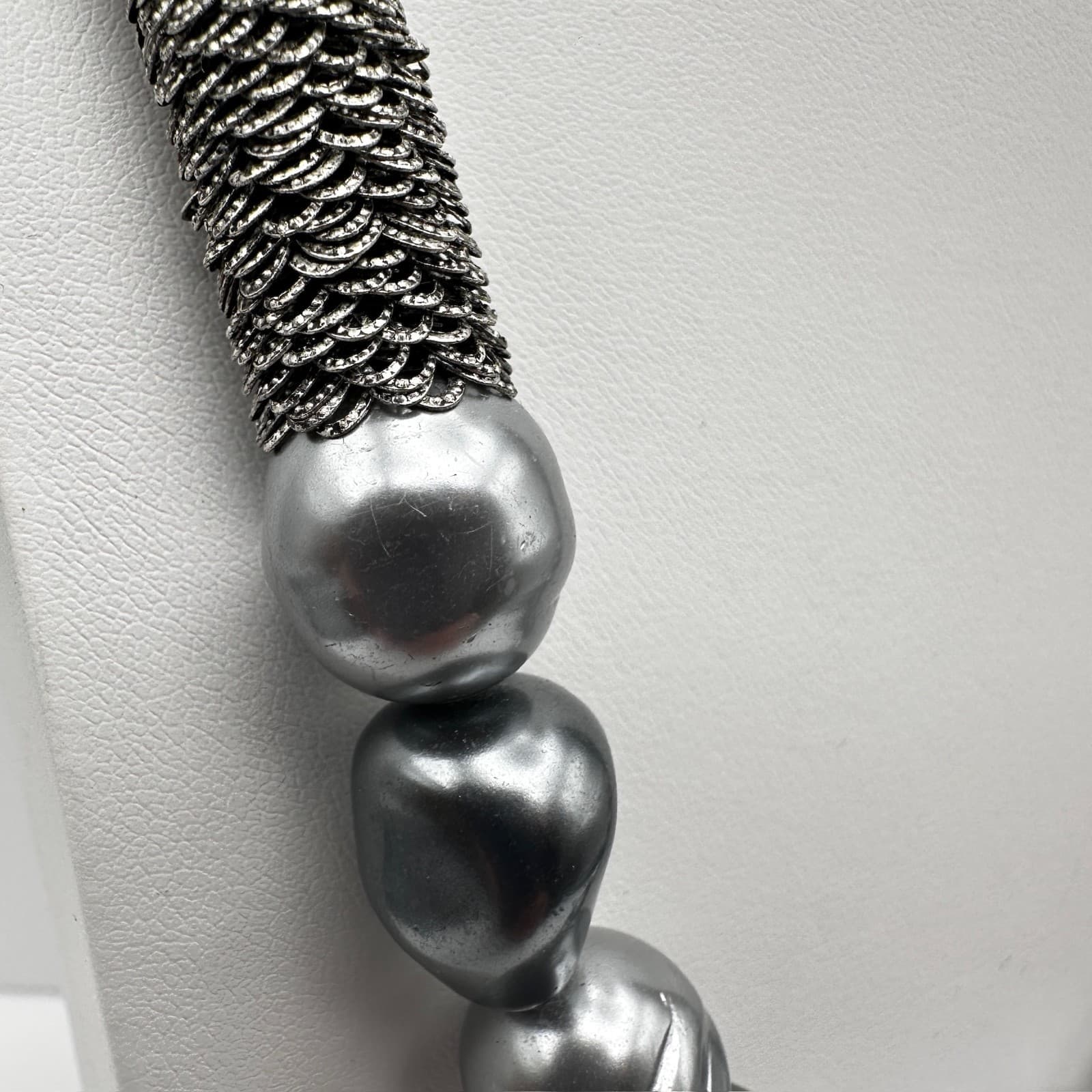 Vintage 90s Coldwater Creek Gray Faux Pearl Mesh Collar Necklace Statement Boho - Thumbnail 5