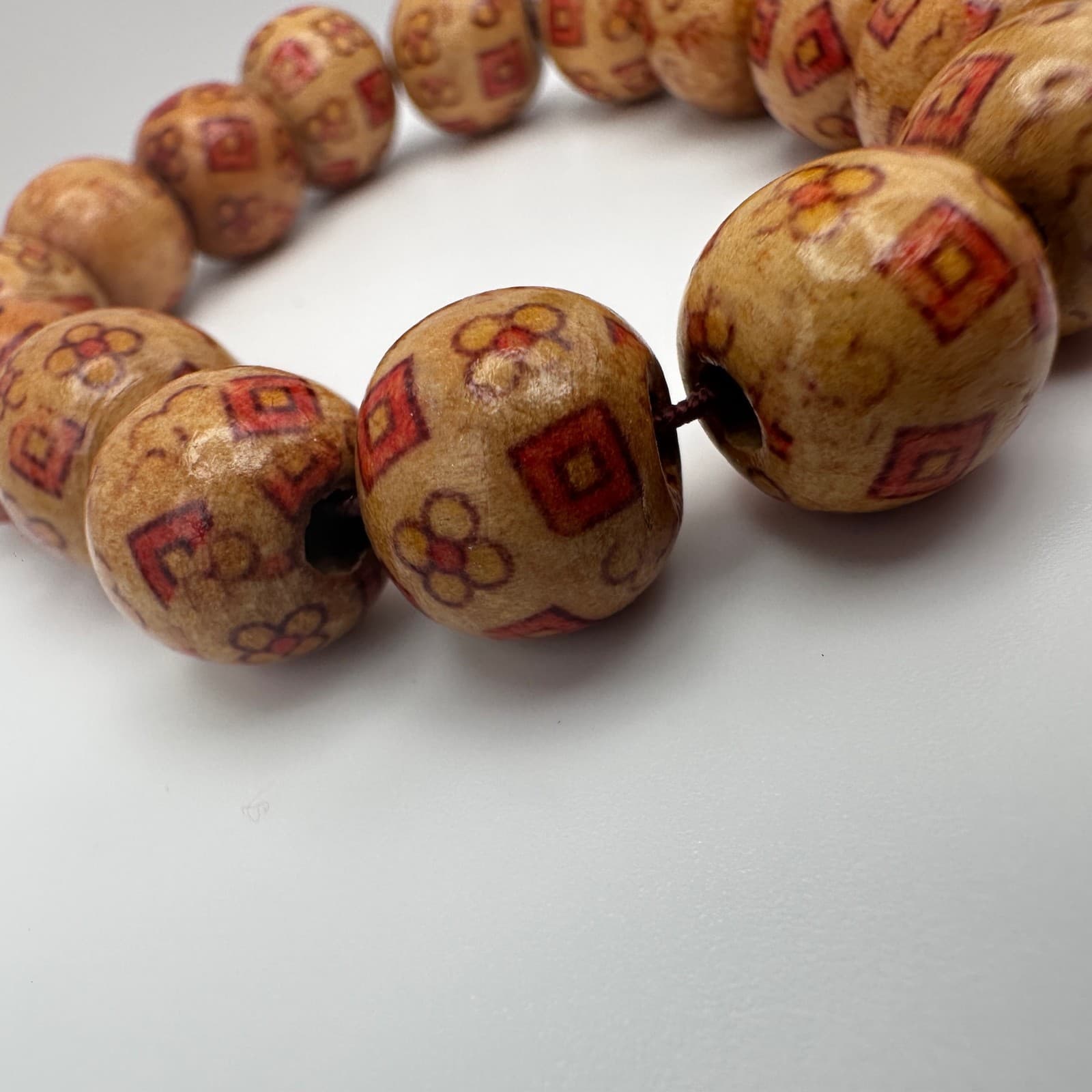 Vintage 80s Brown Wooden Bead Stretch Bracelet Copper Tone Women's Jewelry - Thumbnail 8