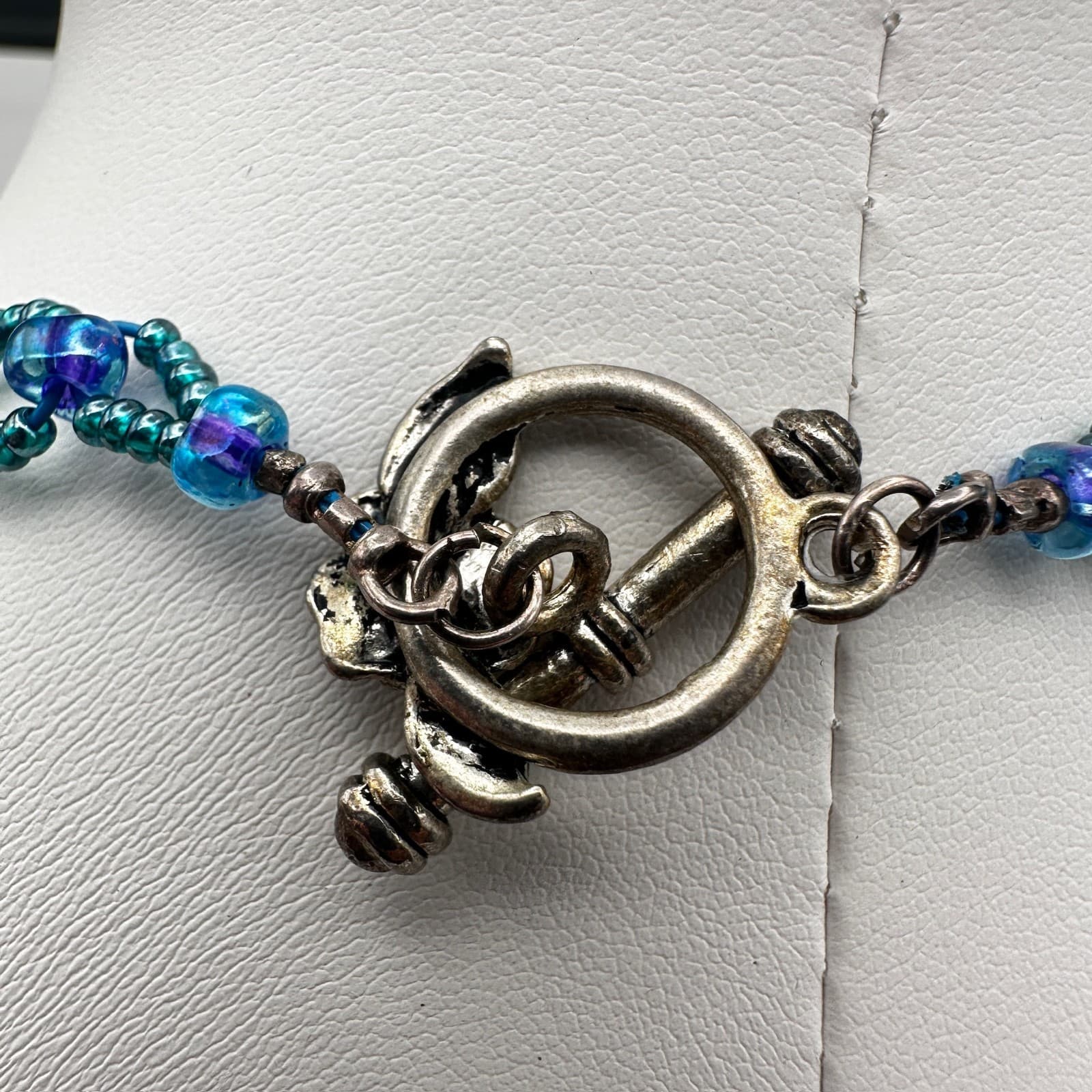 Vintage 90s Blue Crystal Bead Necklace Multi-Strand Silver Tone Women's Jewelry - Thumbnail 7