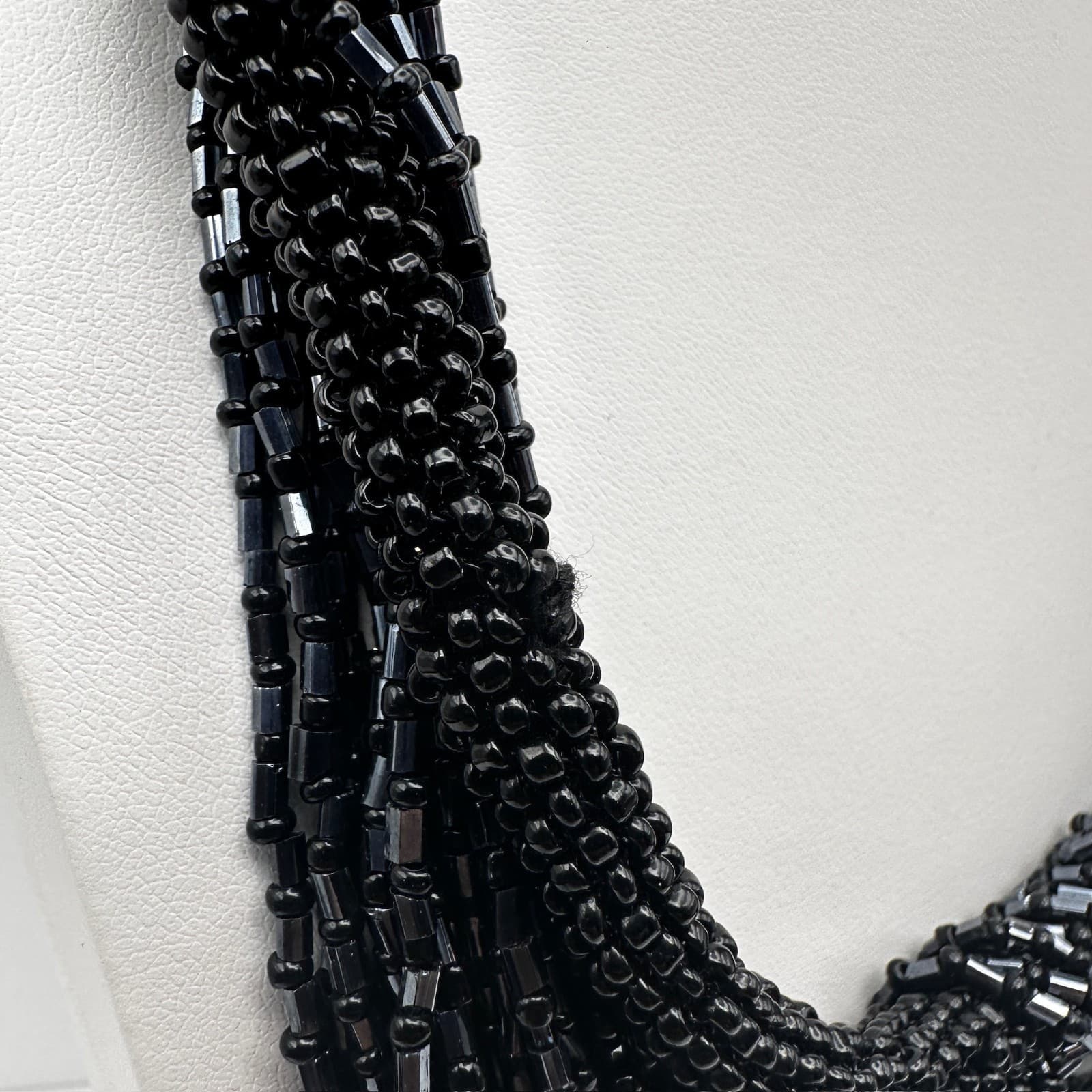 Vintage 90s ZAD Black Multi-Strand Seed Bead Bib Necklace Boho Statement Goth - Thumbnail 6