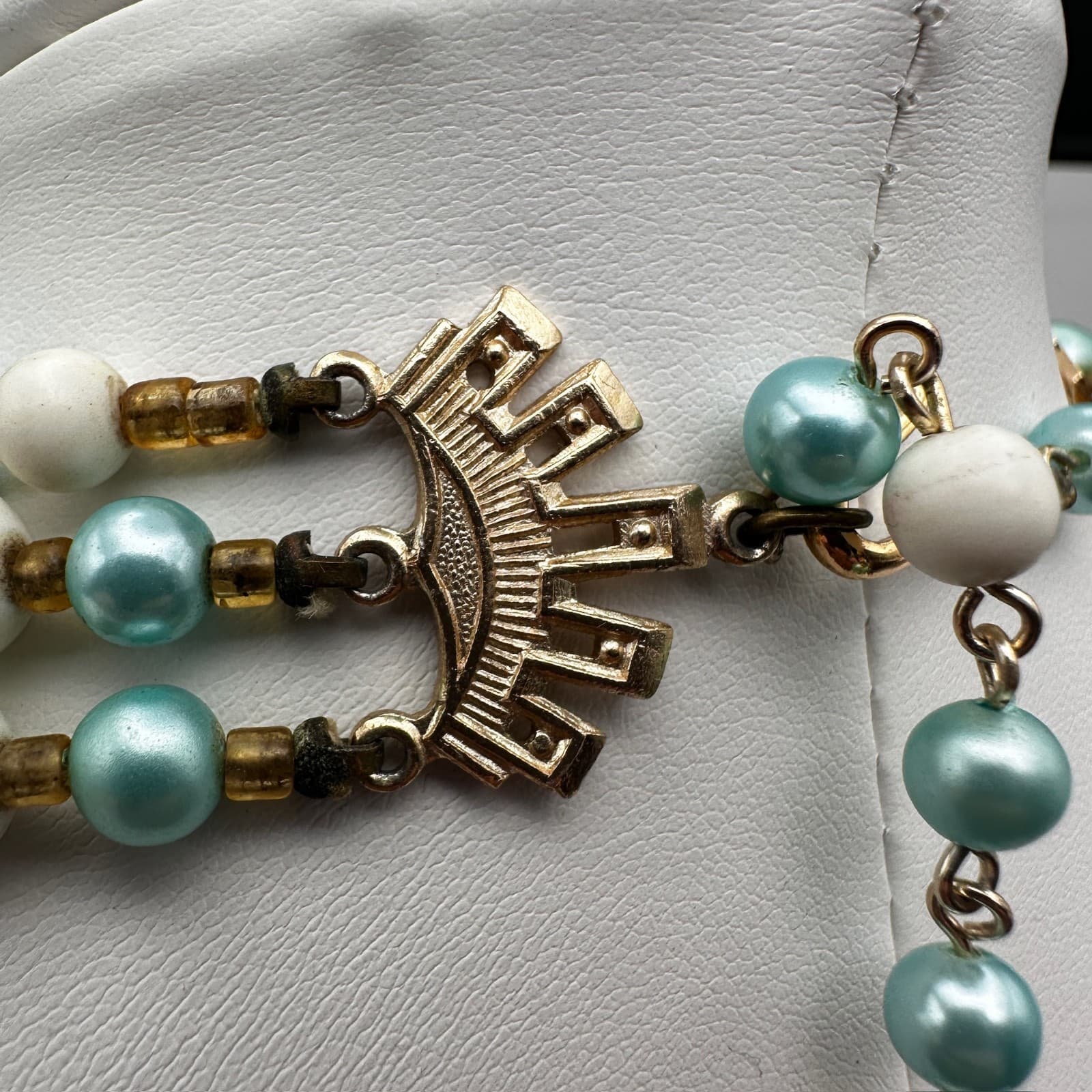 Vintage 80s Multi-Strand Blue & White Bead Necklace Boho Fashion Women's Jewelry - Thumbnail 9