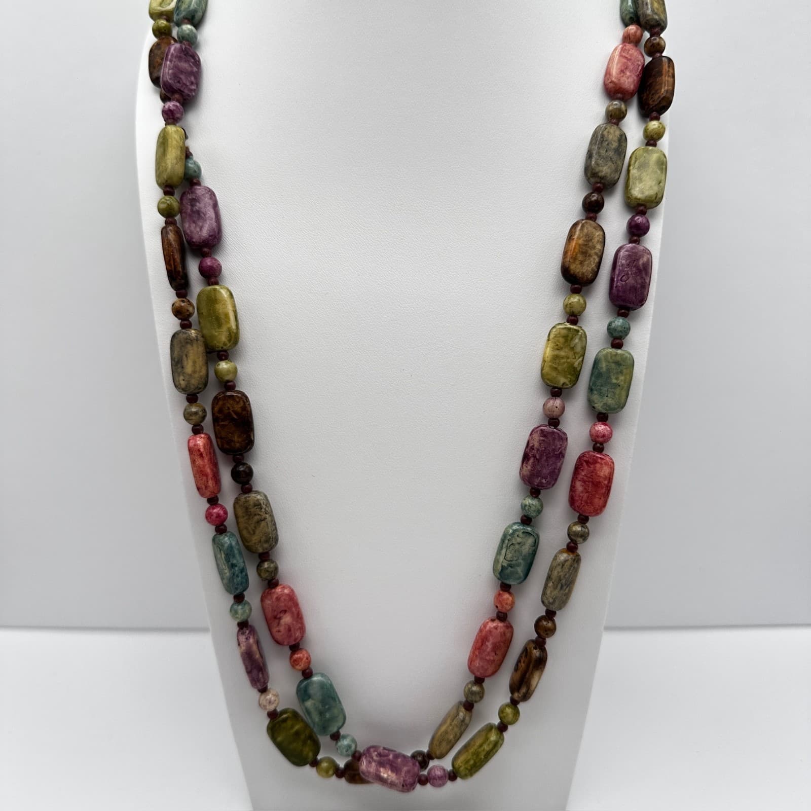 Vintage 90s Multi-Color Stone Bead Statement Necklace Earthy Women's Jewelry - Image 1