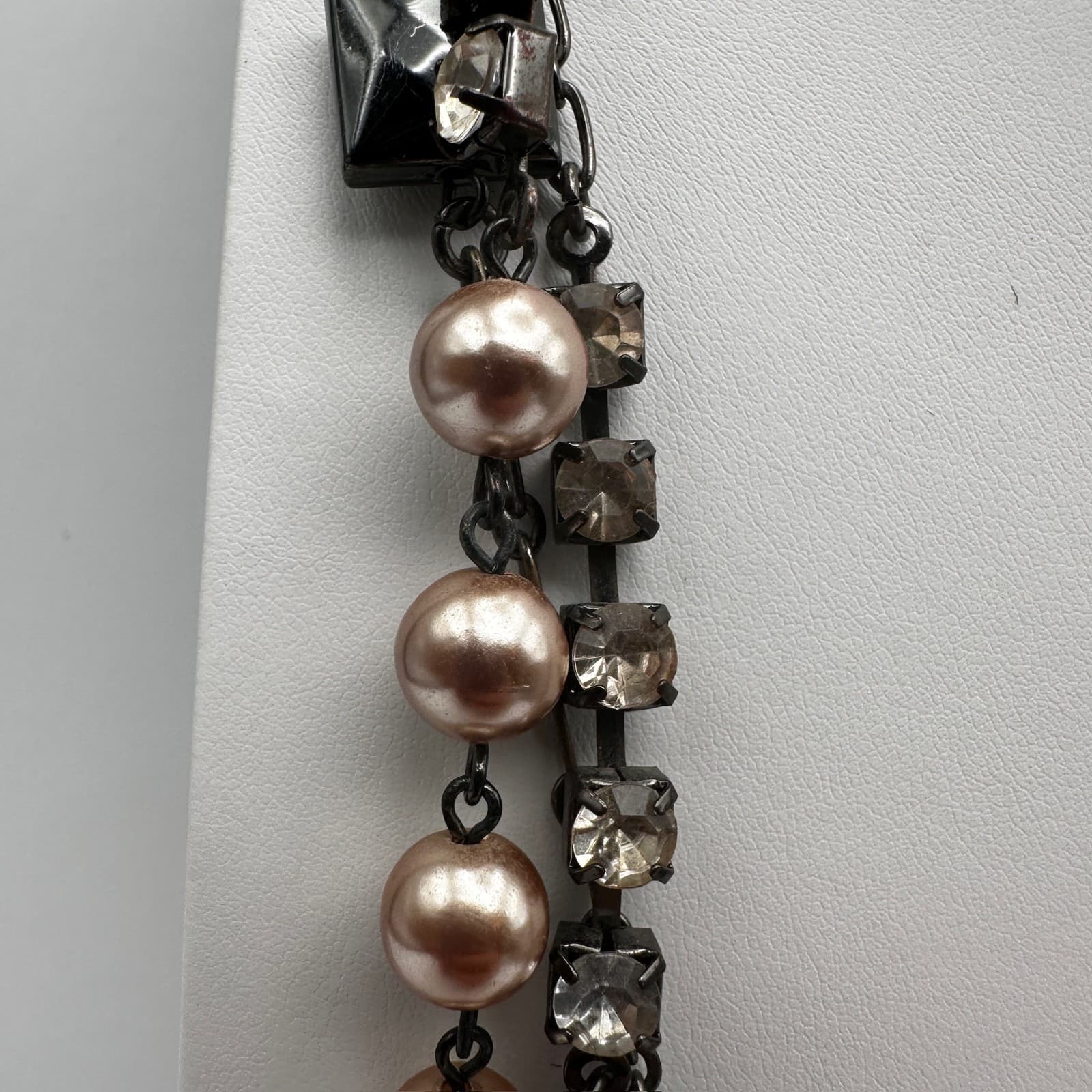 Vintage Y2K LOFT Multi-Strand Necklace Pink Faux Pearl Beads Tennis Rhinestone - Thumbnail 9