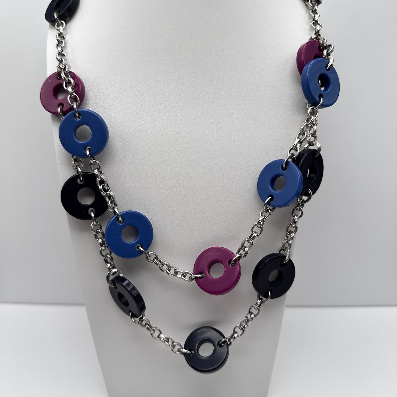 Vintage Y2K Double Layer Chunky Link Necklace Mod Disk Retro Women's Jewelry - Image 1