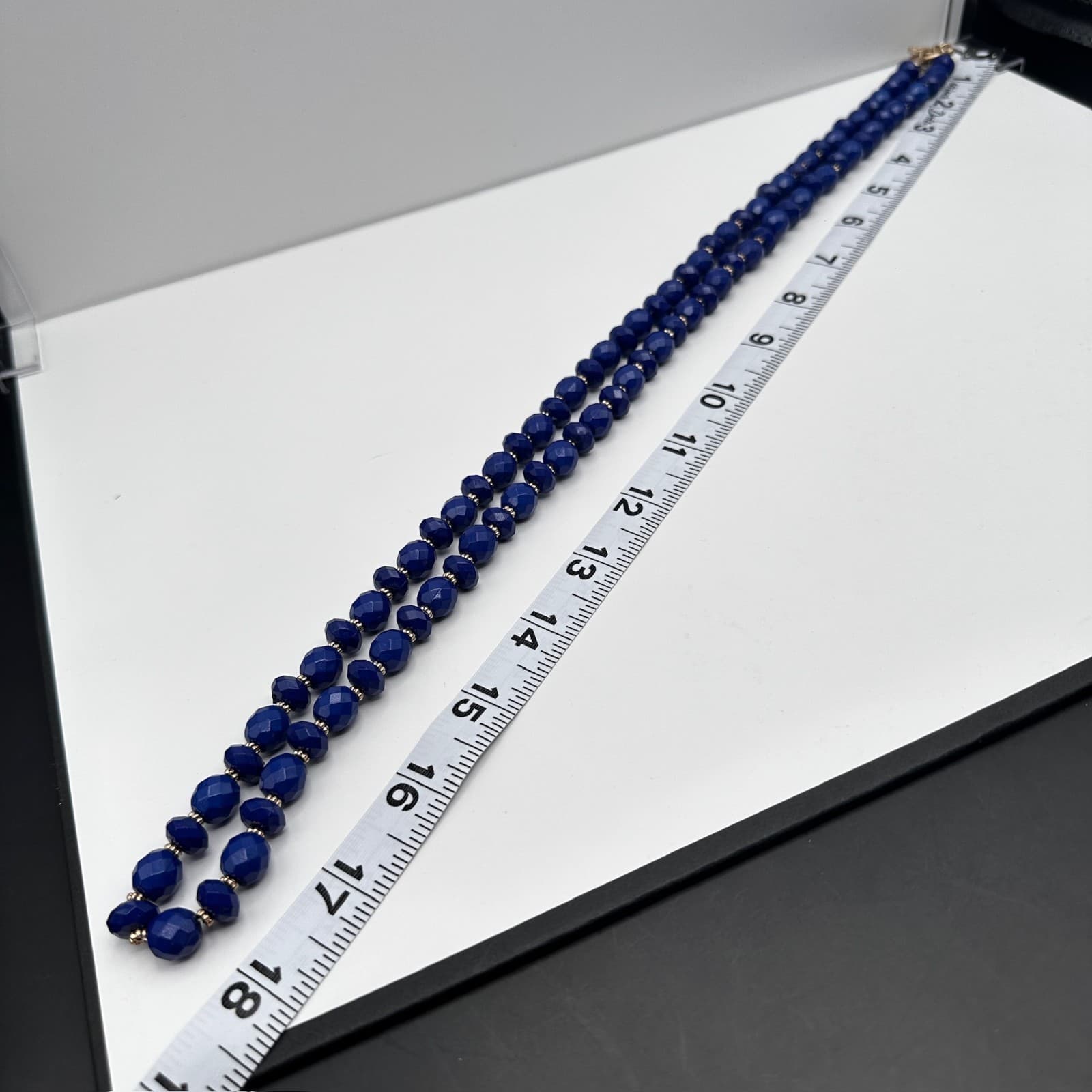 Vintage 90s Gold Tone Blue Faceted Beaded Statement Necklace Women's Jewelry - Thumbnail 10