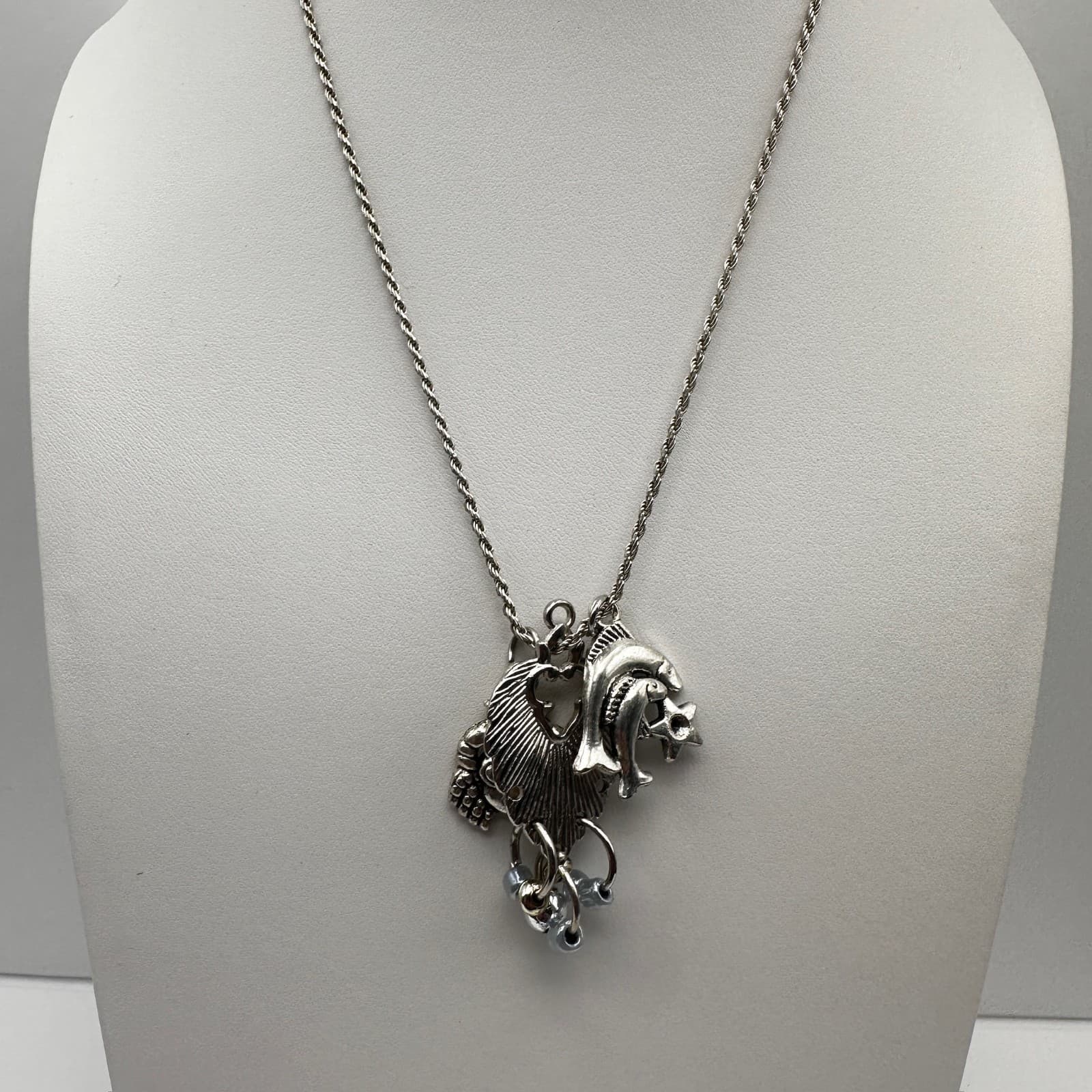 Vintage 90s Nautical Sea Life Crab Starfish Necklace Silver Tone Women's Jewelry - Image 1