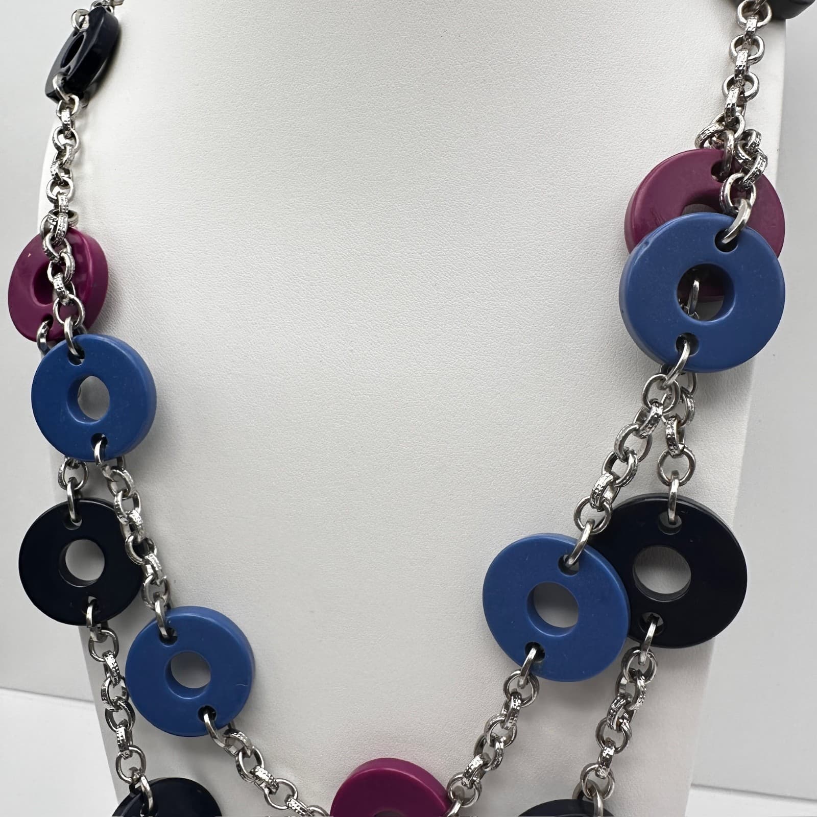 Vintage Y2K Double Layer Chunky Link Necklace Mod Disk Retro Women's Jewelry - Thumbnail 5