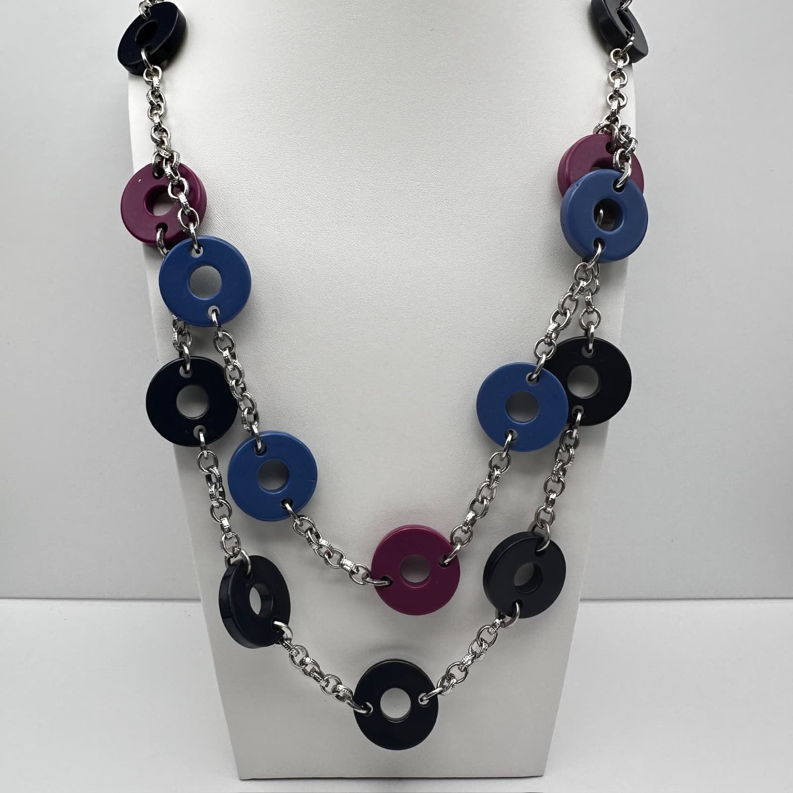 Vintage Y2K Double Layer Chunky Link Necklace Mod Disk Retro Women's Jewelry - Thumbnail 8