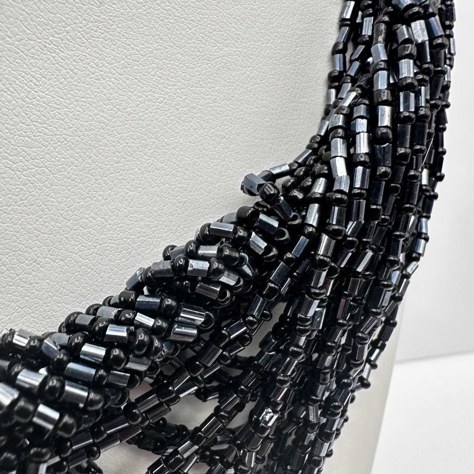 Vintage 90s ZAD Black Multi-Strand Seed Bead Bib Necklace Boho Statement Goth - Thumbnail 8