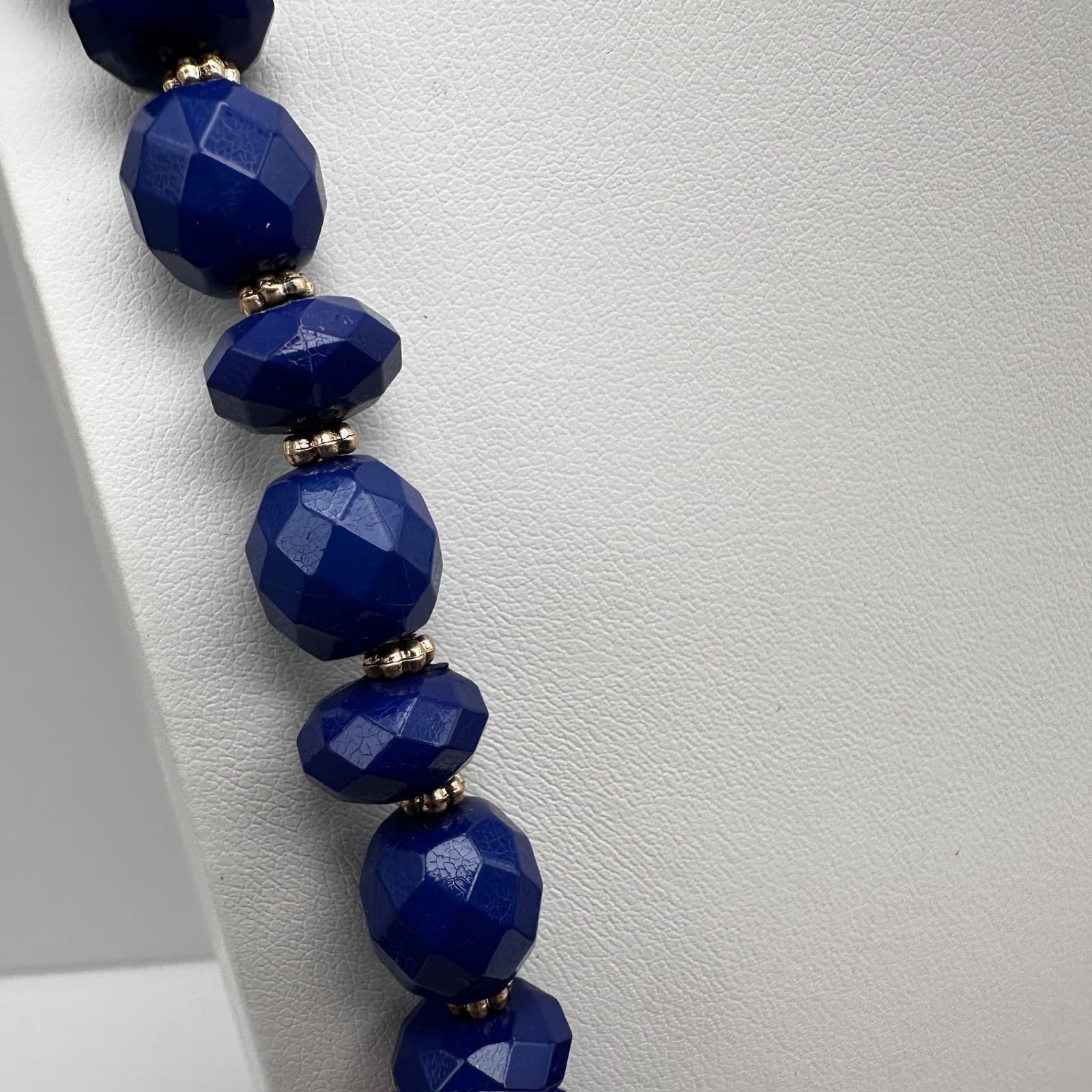 Vintage 90s Gold Tone Blue Faceted Beaded Statement Necklace Women's Jewelry - Thumbnail 6