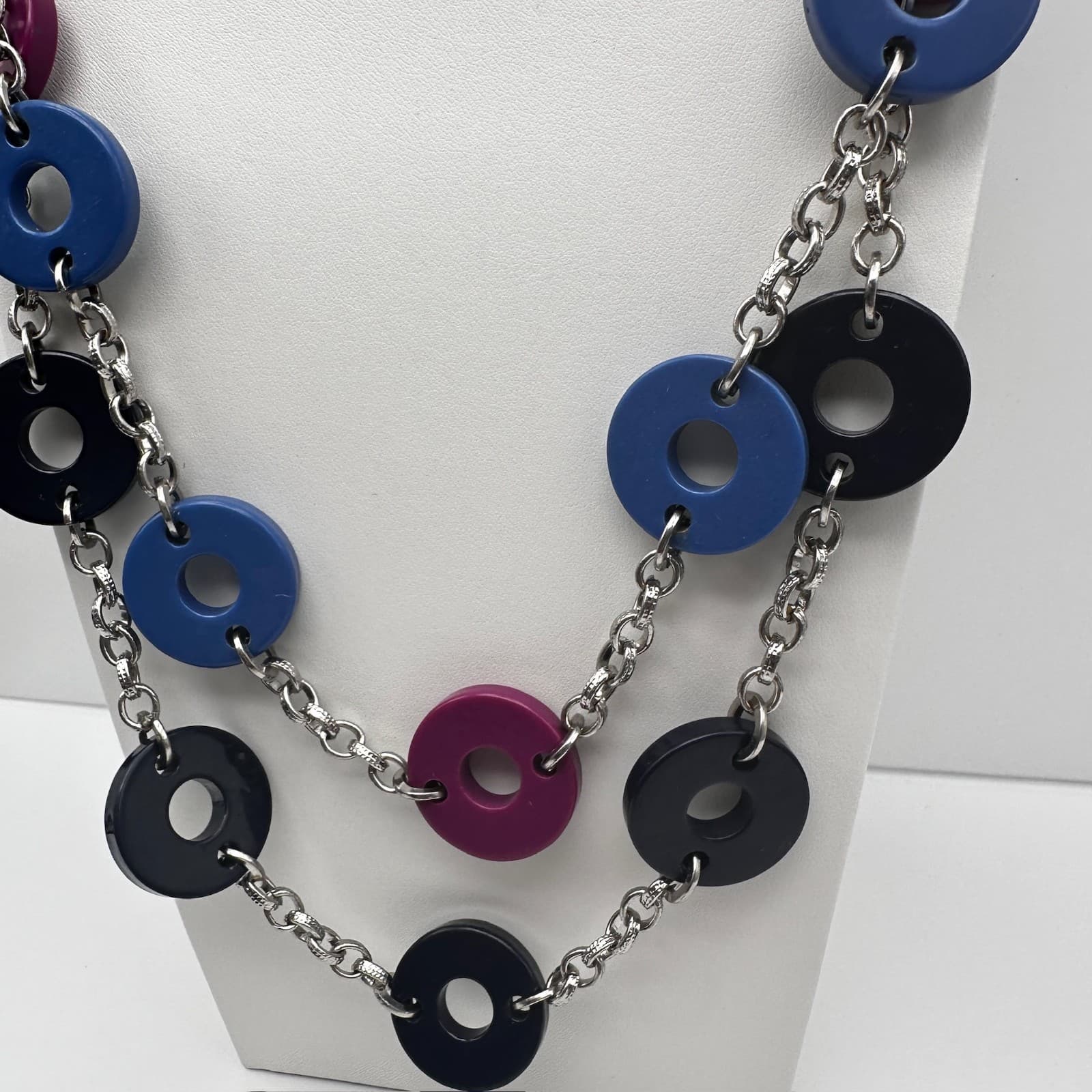 Vintage Y2K Double Layer Chunky Link Necklace Mod Disk Retro Women's Jewelry - Thumbnail 7