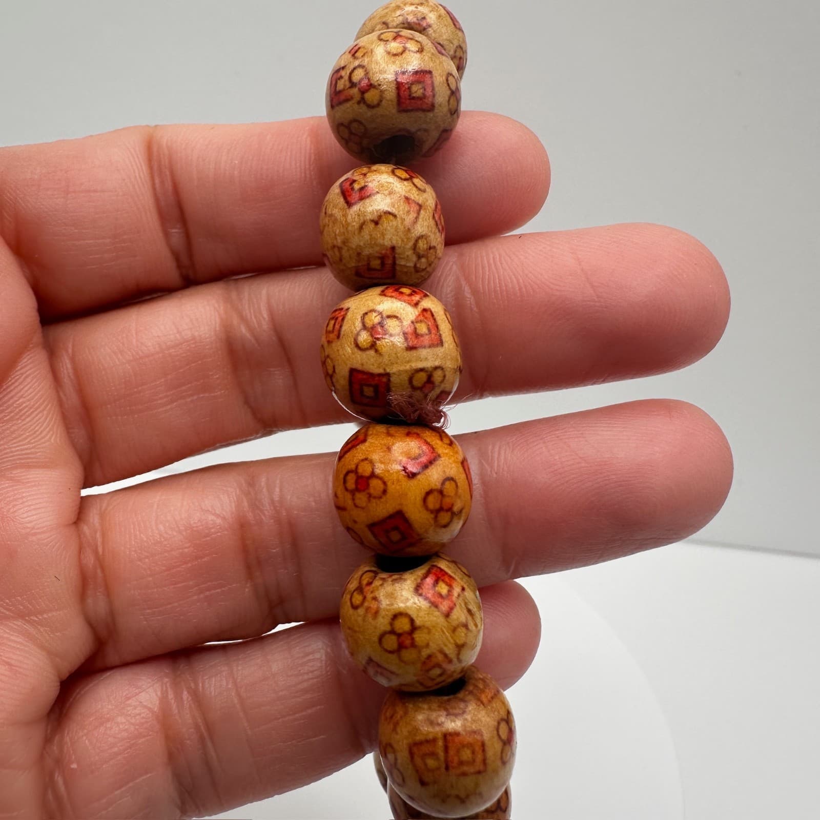 Vintage 80s Brown Wooden Bead Stretch Bracelet Copper Tone Women's Jewelry - Thumbnail 9