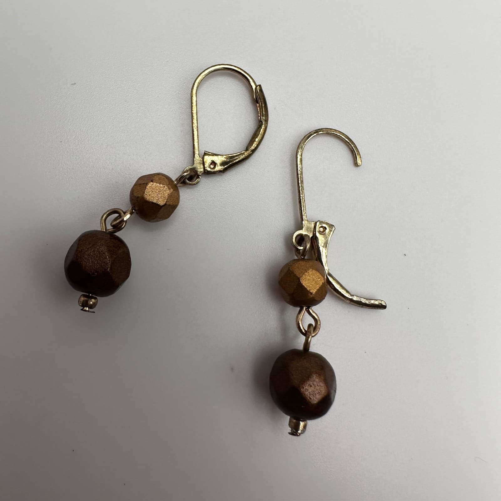 Vintage 90s Bronze Tone Beaded Drop Earrings Gold Tone Leverback Fashion Jewelry - Thumbnail 6