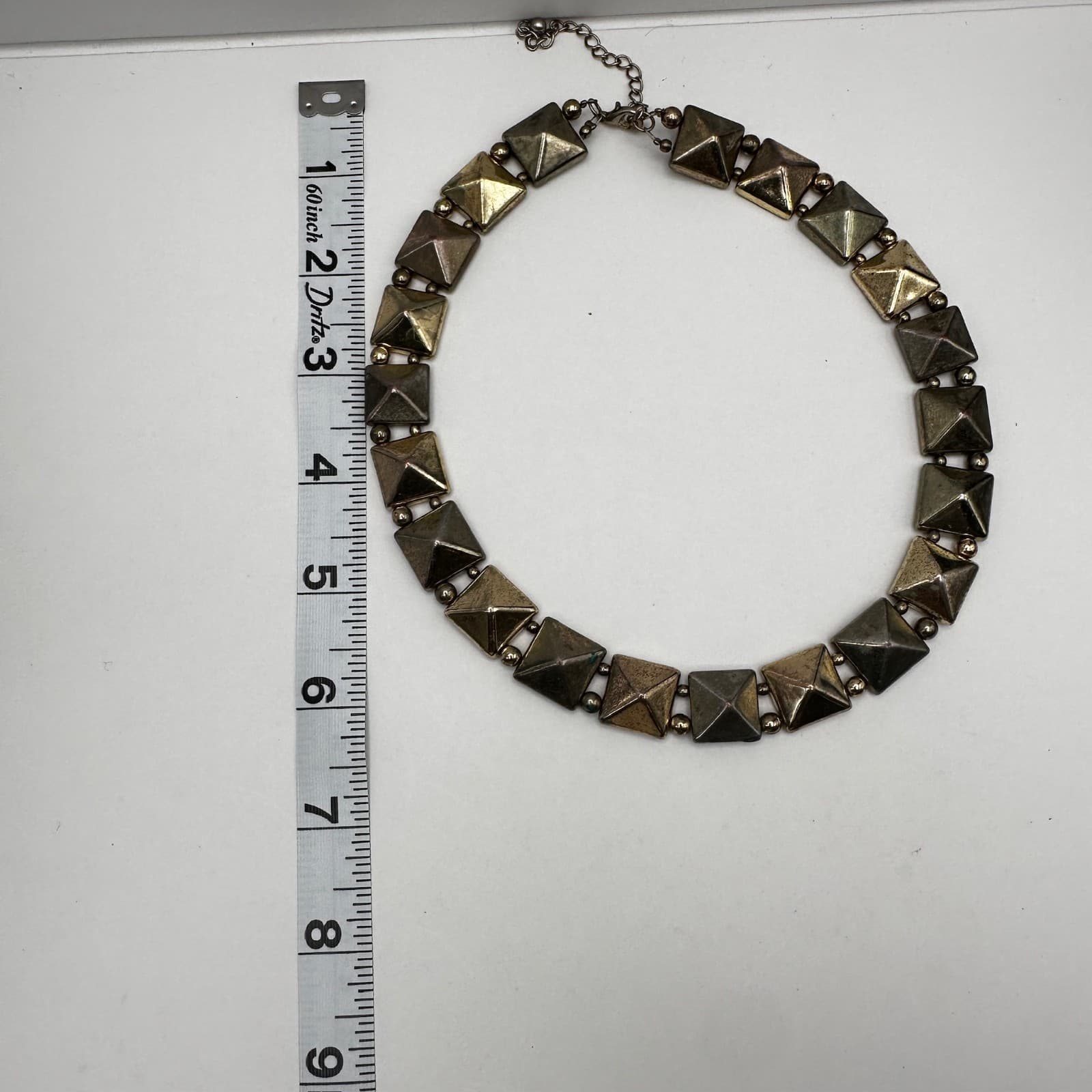 Vintage 80s Gold Tone Pyramid Stud Choker Necklace Geometric Women's Jewelry - Thumbnail 9