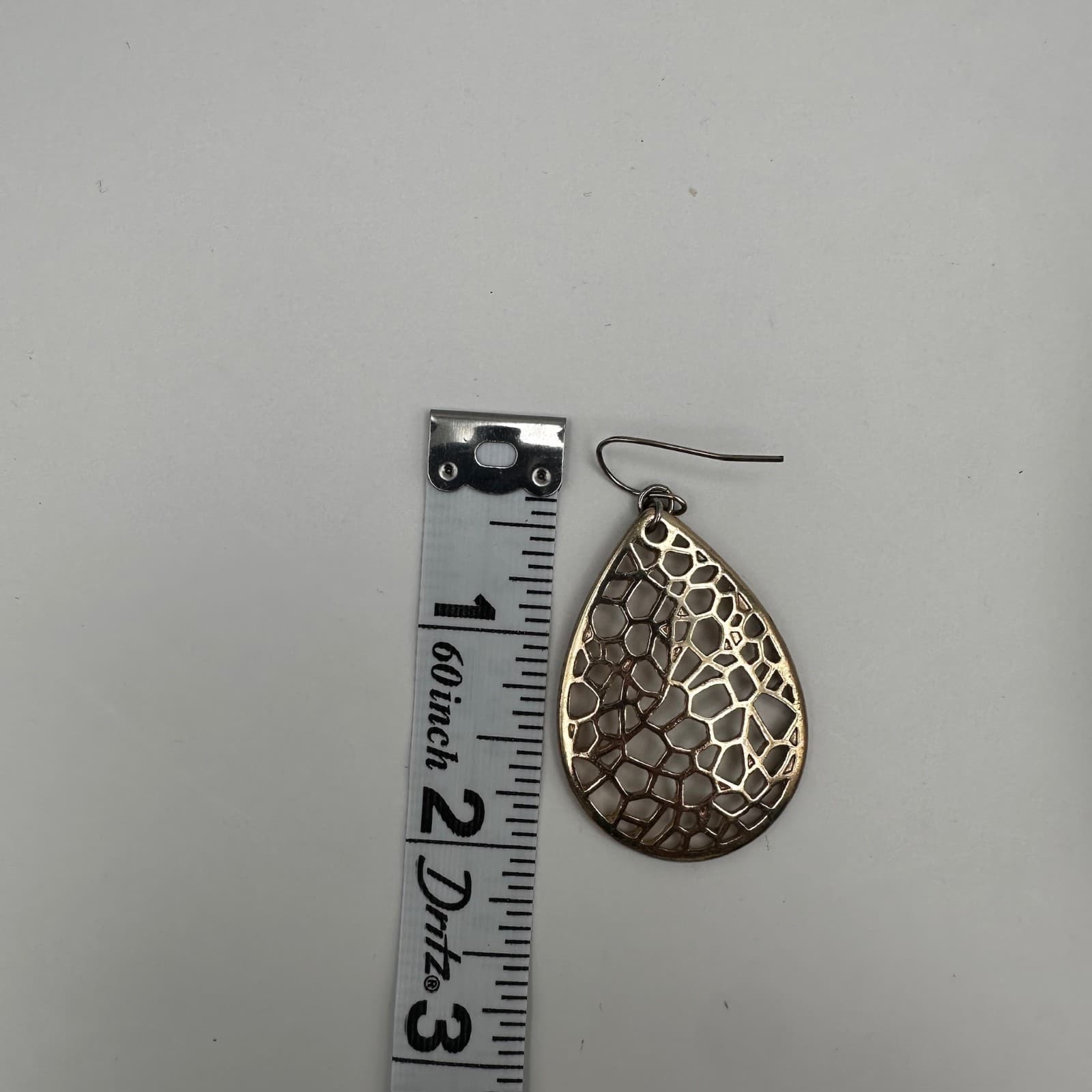 Vintage 90s Gold Tone Filigree Teardrop Dangle Earrings Boho Geometric Mesh - Thumbnail 12