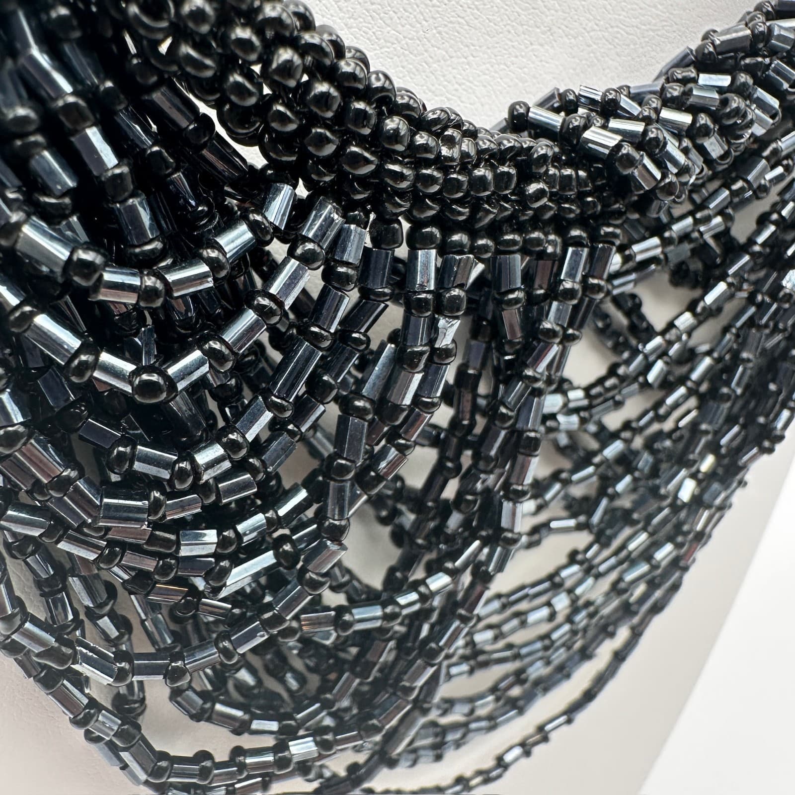 Vintage 90s ZAD Black Multi-Strand Seed Bead Bib Necklace Boho Statement Goth - Thumbnail 7