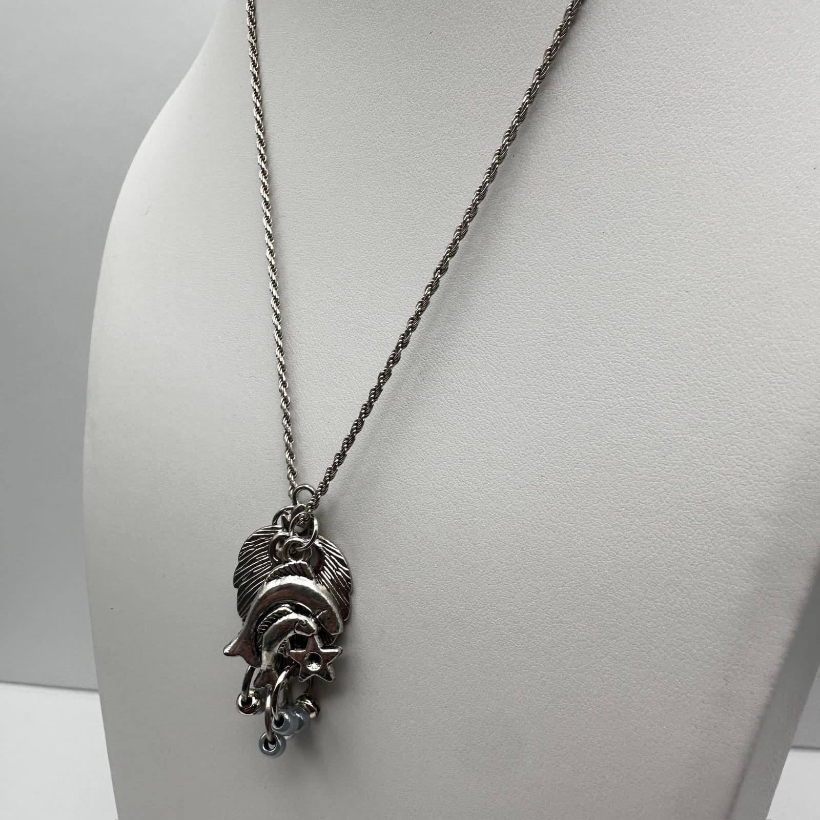 Vintage 90s Nautical Sea Life Crab Starfish Necklace Silver Tone Women's Jewelry - Thumbnail 7