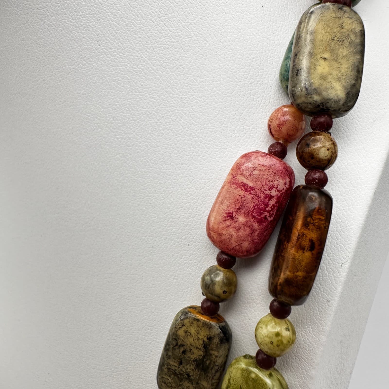 Vintage 90s Multi-Color Stone Bead Statement Necklace Earthy Women's Jewelry - Thumbnail 8