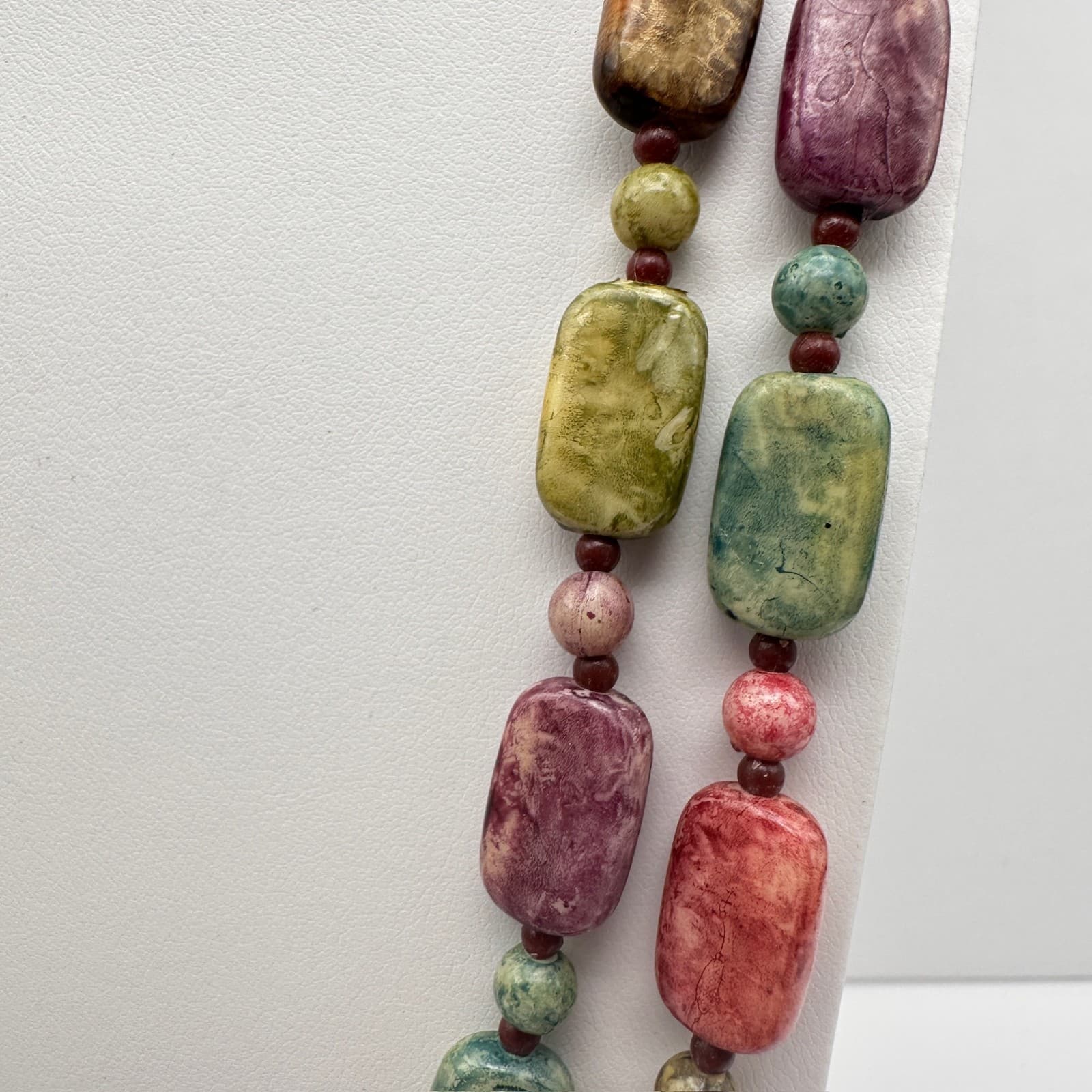 Vintage 90s Multi-Color Stone Bead Statement Necklace Earthy Women's Jewelry - Thumbnail 6