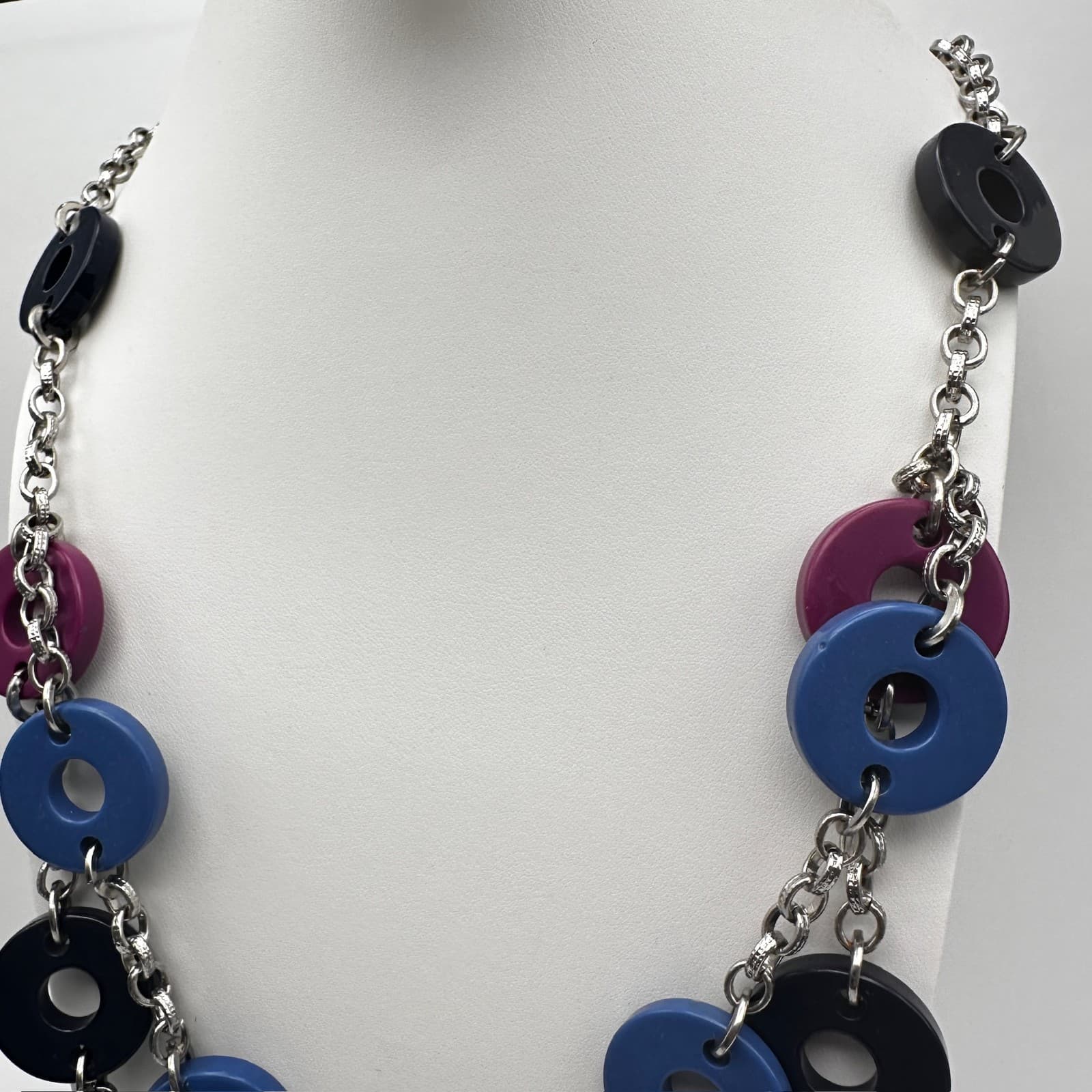 Vintage Y2K Double Layer Chunky Link Necklace Mod Disk Retro Women's Jewelry - Thumbnail 6