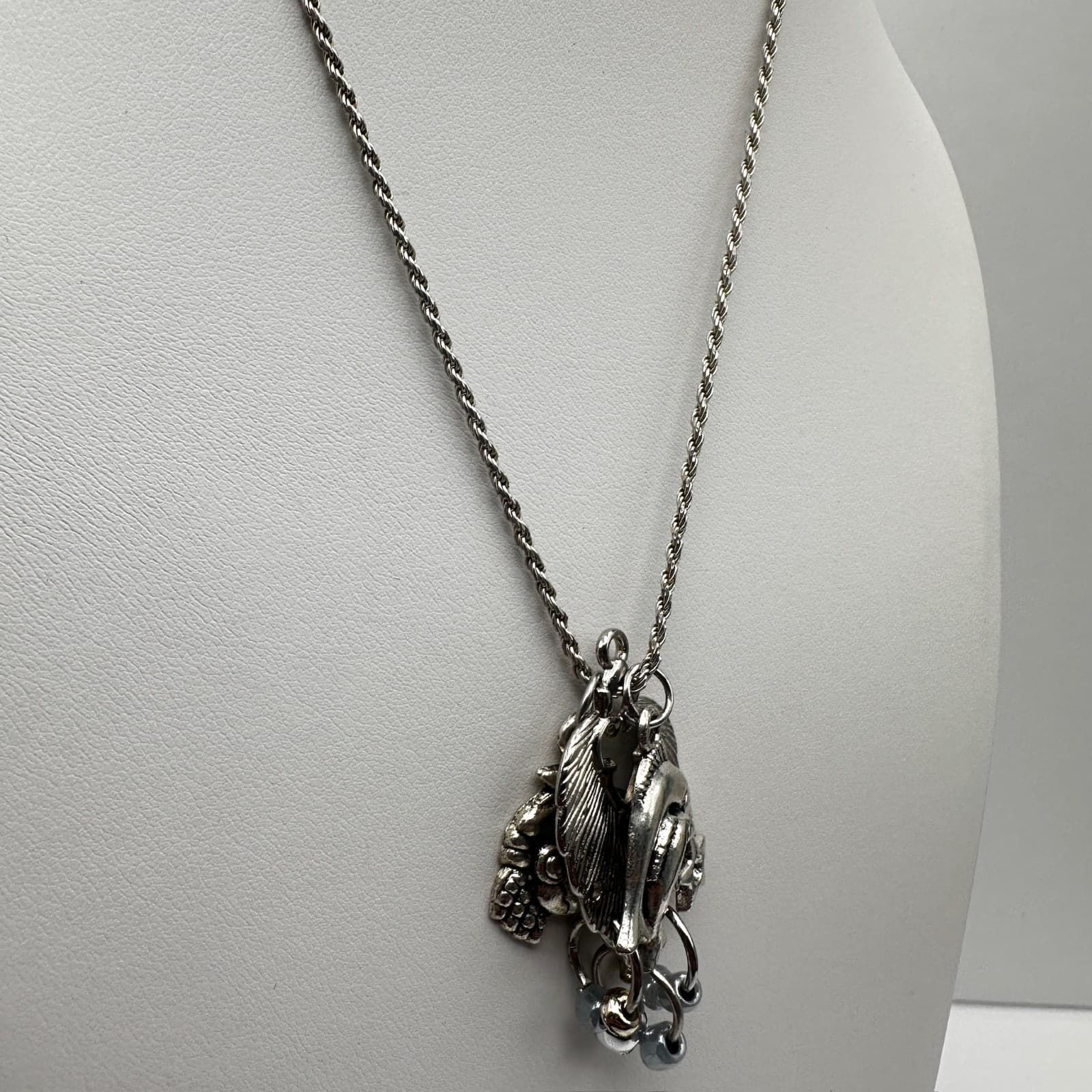 Vintage 90s Nautical Sea Life Crab Starfish Necklace Silver Tone Women's Jewelry - Thumbnail 8