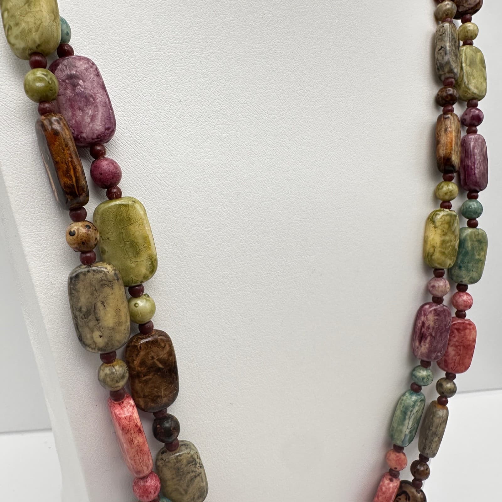 Vintage 90s Multi-Color Stone Bead Statement Necklace Earthy Women's Jewelry - Thumbnail 4
