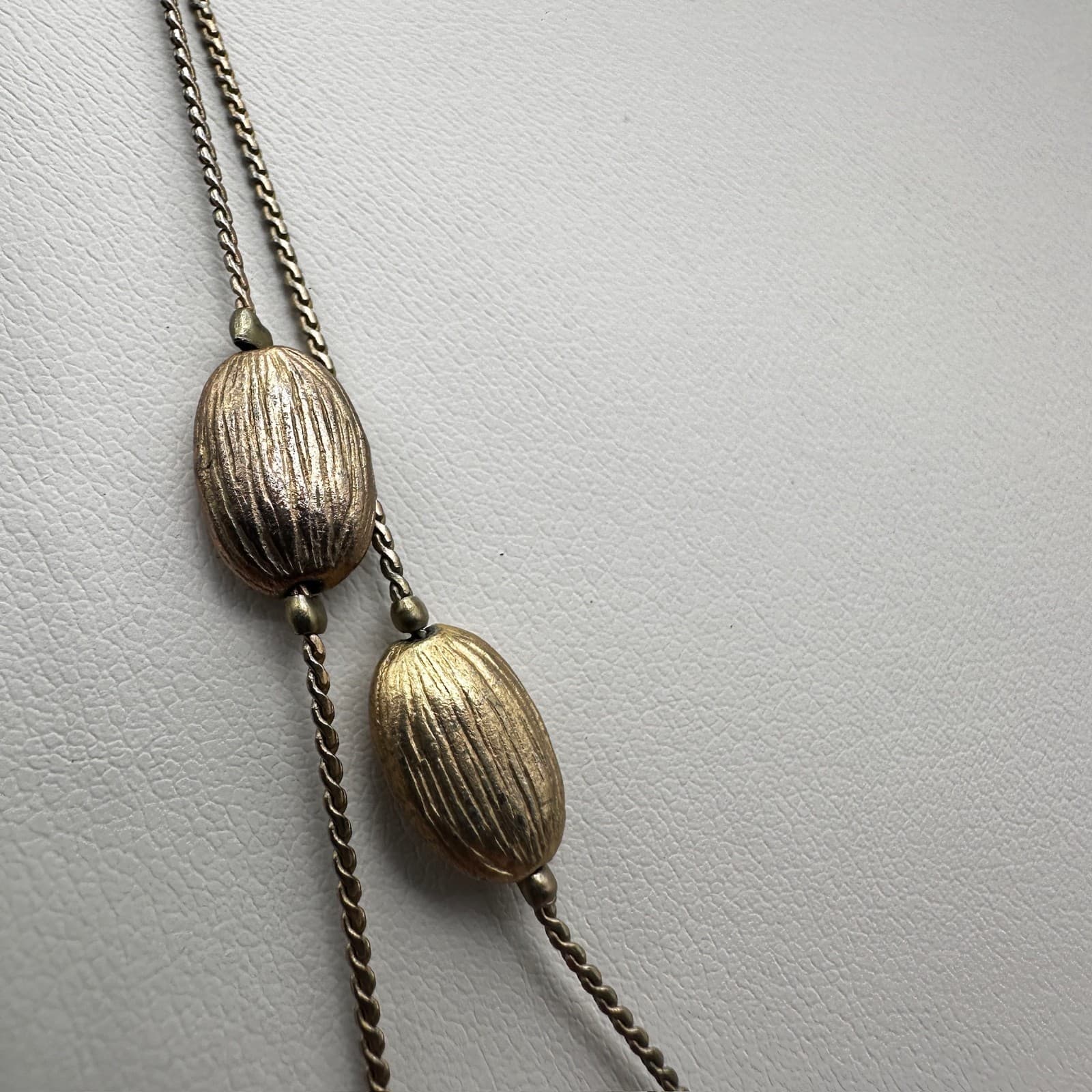 Vintage 90s Gold Tone Long Station Necklace Blue Turquoise Glass Bead Oval - Thumbnail 5