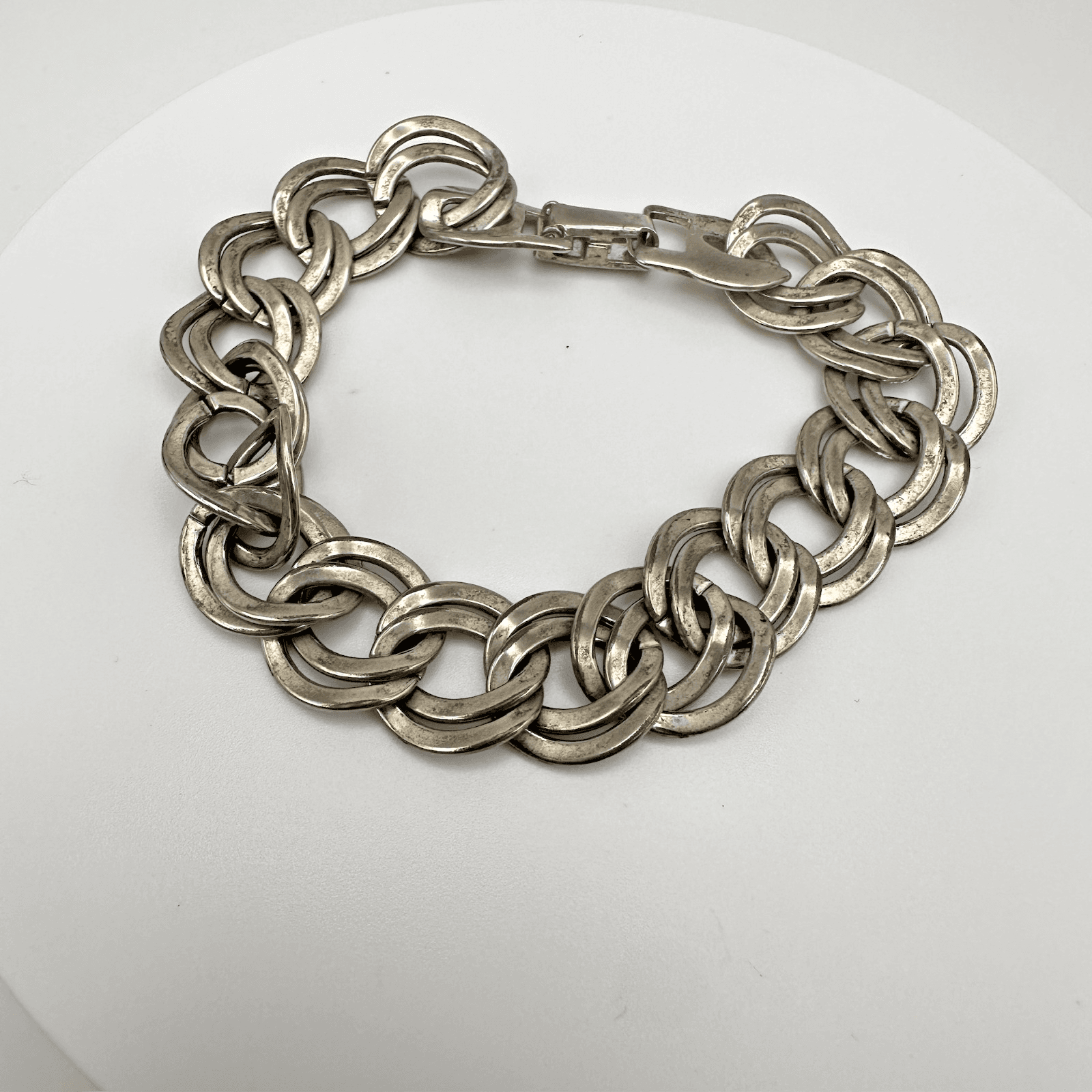 Vintage 90s Double Curb Link Bracelet Heavy Silver Tone Women's Jewelry - Image 1