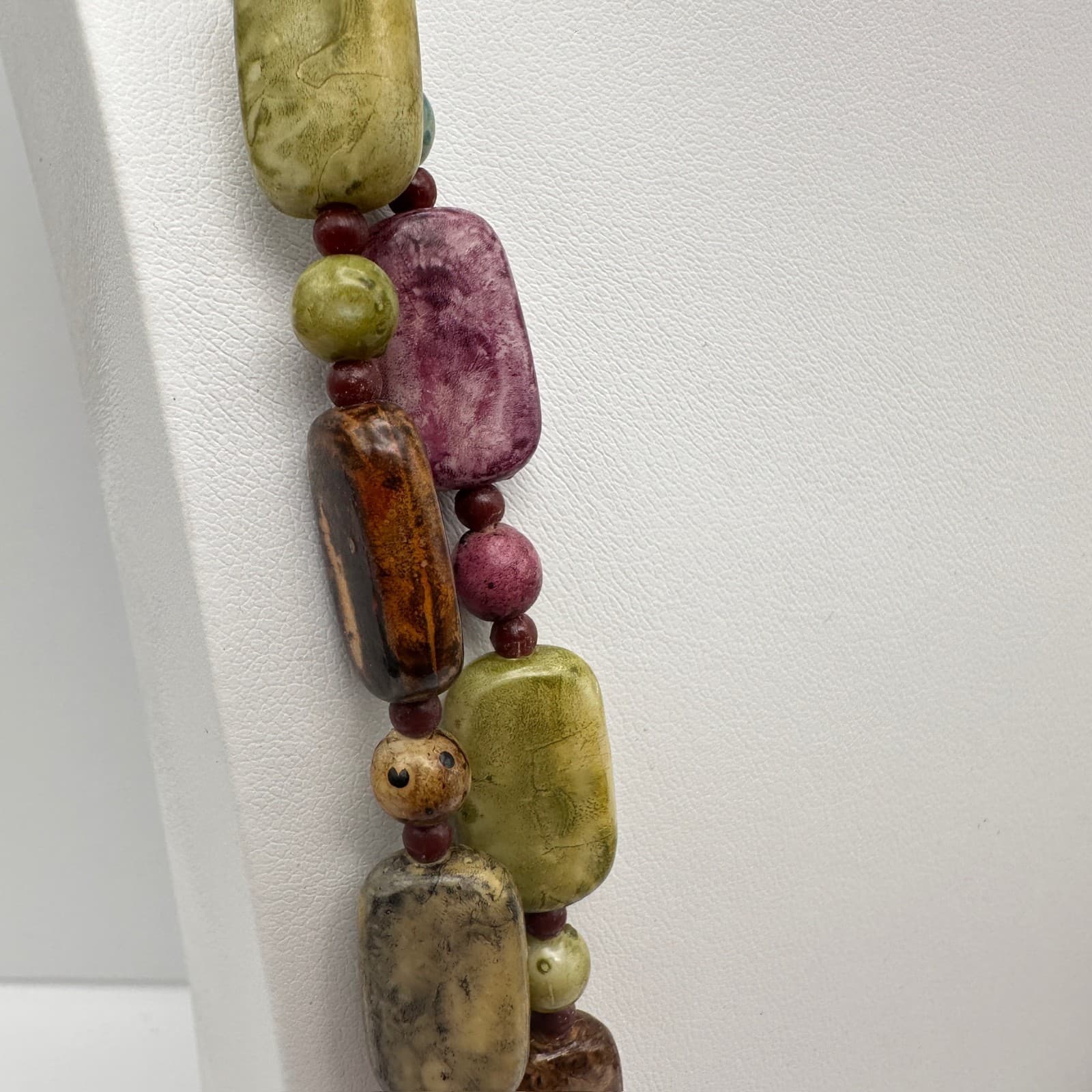 Vintage 90s Multi-Color Stone Bead Statement Necklace Earthy Women's Jewelry - Thumbnail 5