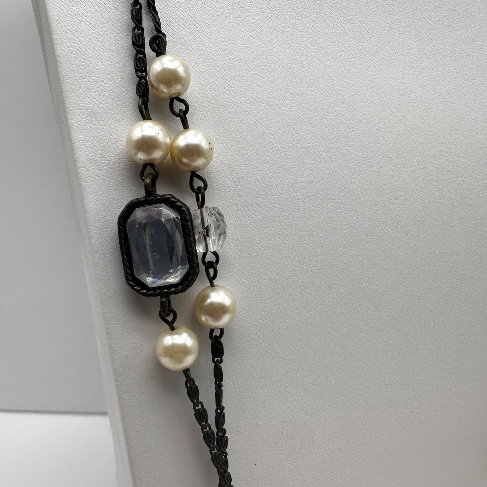 Vintage 90s Faux Pearl Layered Long Station Necklace Women's Classic Jewelry - Thumbnail 3
