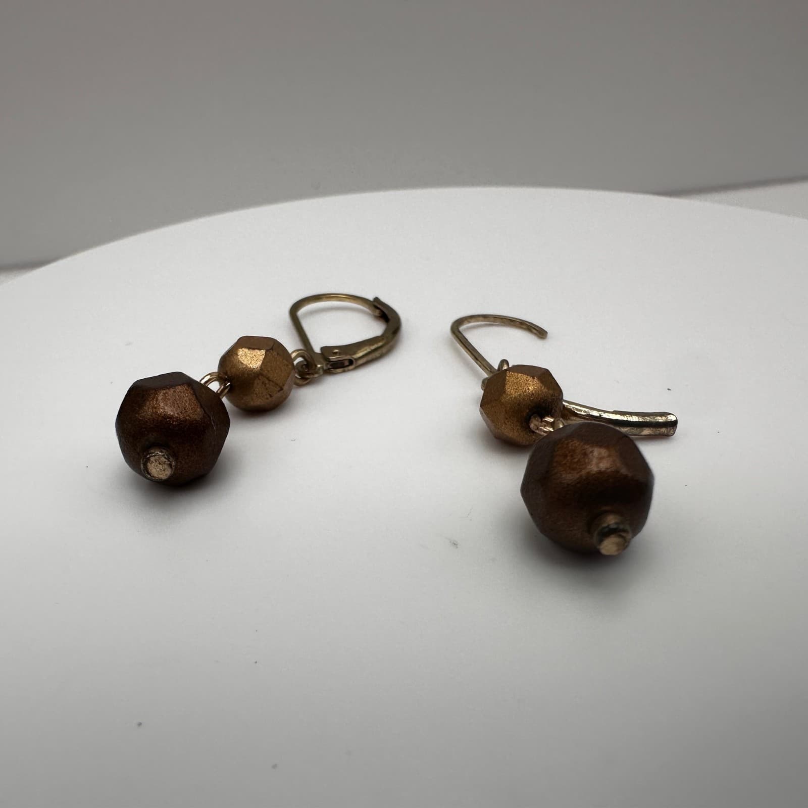 Vintage 90s Bronze Tone Beaded Drop Earrings Gold Tone Leverback Fashion Jewelry - Thumbnail 4