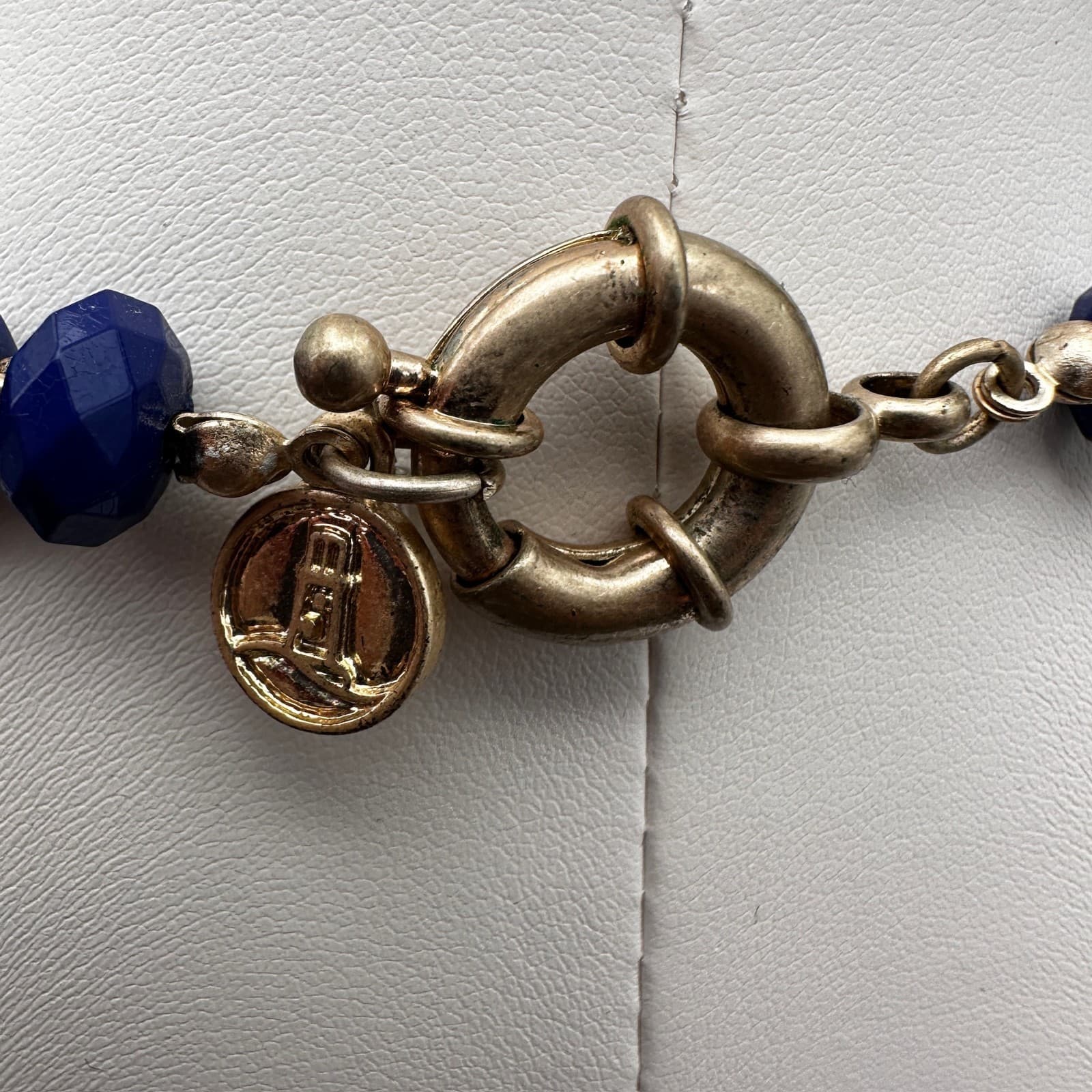 Vintage 90s Gold Tone Blue Faceted Beaded Statement Necklace Women's Jewelry - Thumbnail 9