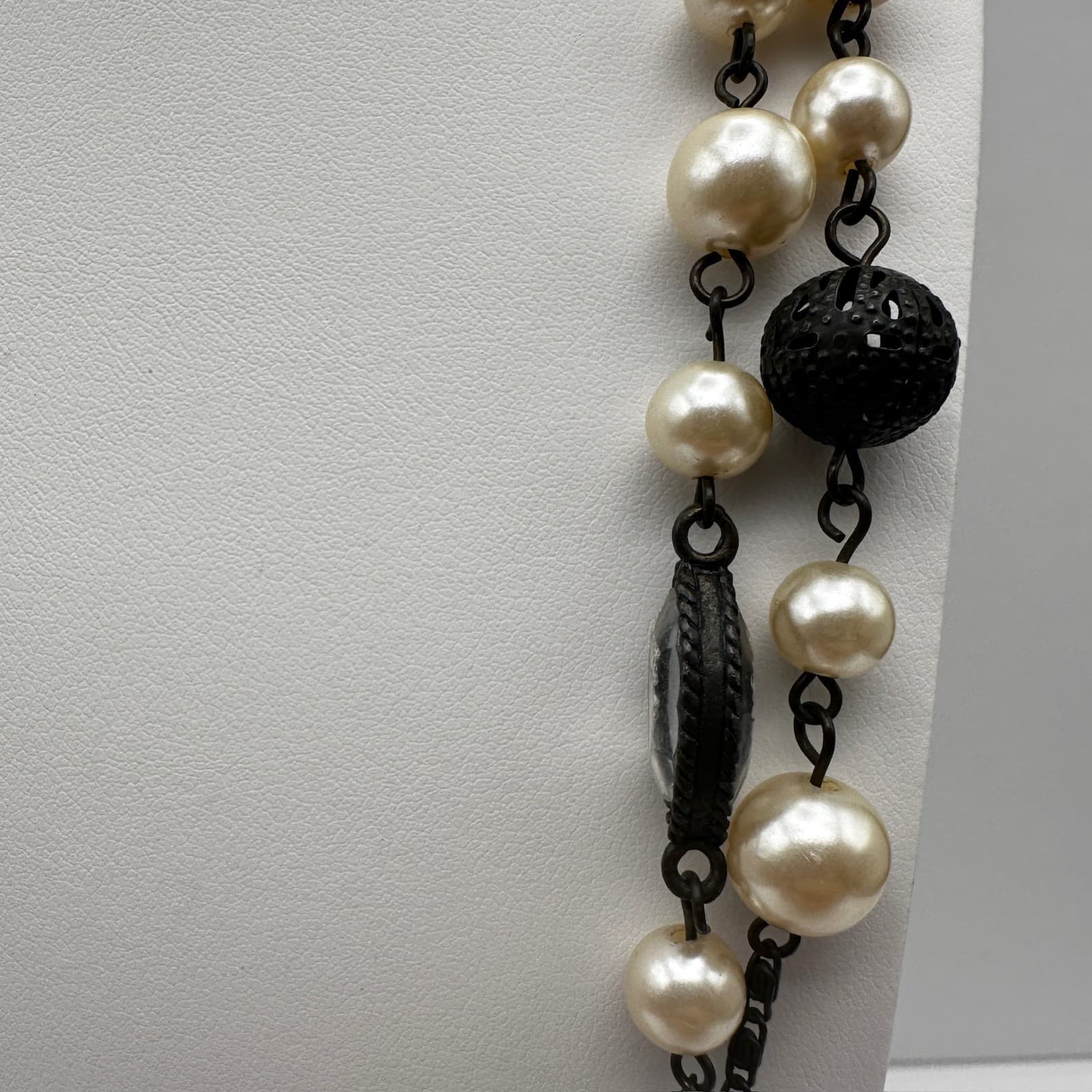 Vintage 90s Faux Pearl Layered Long Station Necklace Women's Classic Jewelry - Thumbnail 4