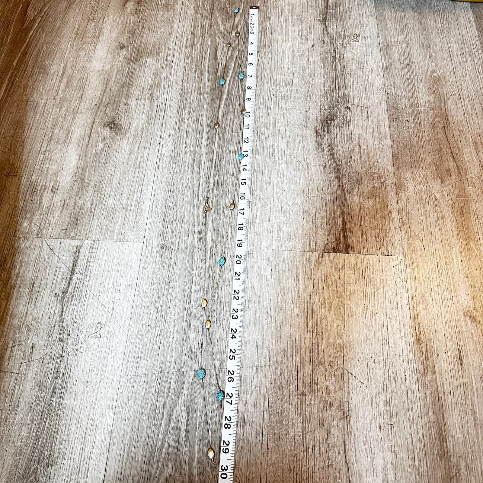 Vintage 90s Gold Tone Long Station Necklace Blue Turquoise Glass Bead Oval - Thumbnail 6