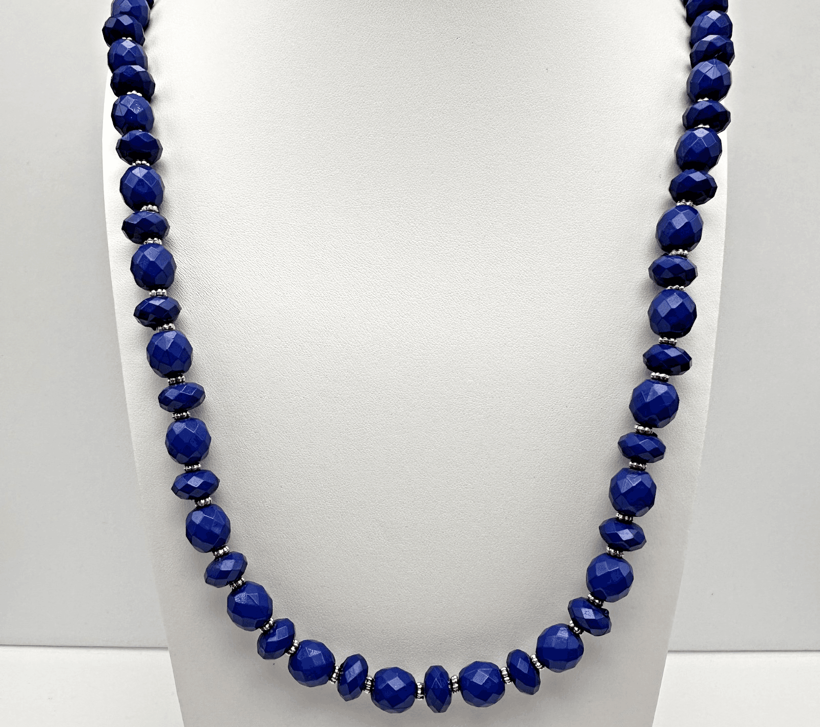 Vintage 90s Gold Tone Blue Faceted Beaded Statement Necklace Women's Jewelry - Image 1