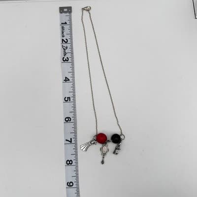Vintage 90s Red Black Resin Beads Charm Necklace Silver Tone Women's Jewelry - Thumbnail 8