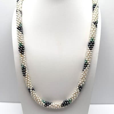 Vintage 80s Faux Pearl Twisted Rope Necklace & Earrings Set Silver Tone Women's - Thumbnail 2