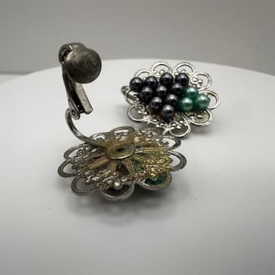 Vintage 80s Faux Pearl Twisted Rope Necklace & Earrings Set Silver Tone Women's - Thumbnail 16