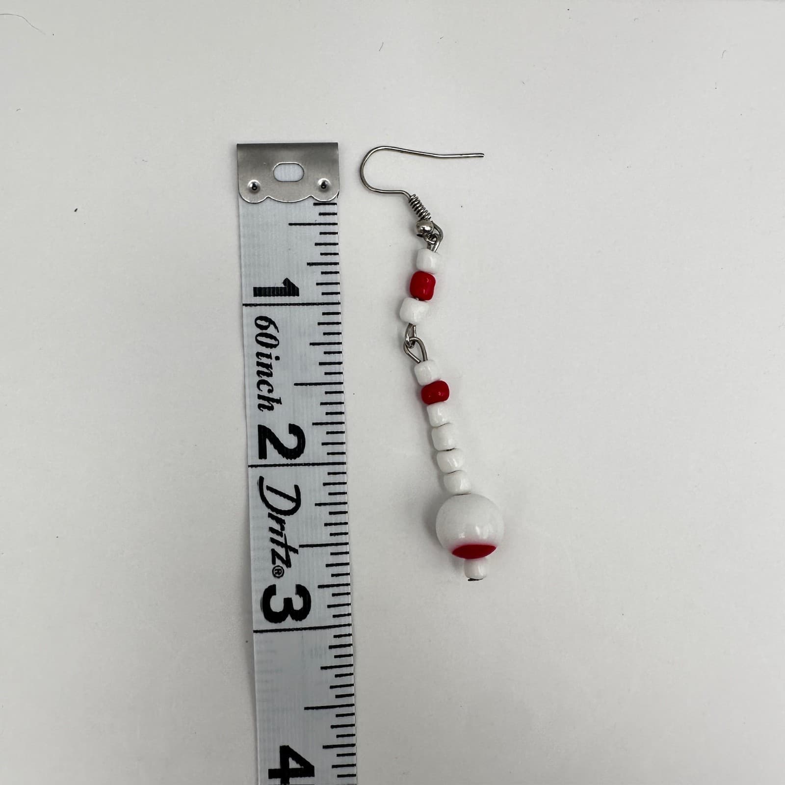 Vintage 90s Red White Bead Necklace Cage Dangle Earrings Silver Tone Jewelry set - Thumbnail 16