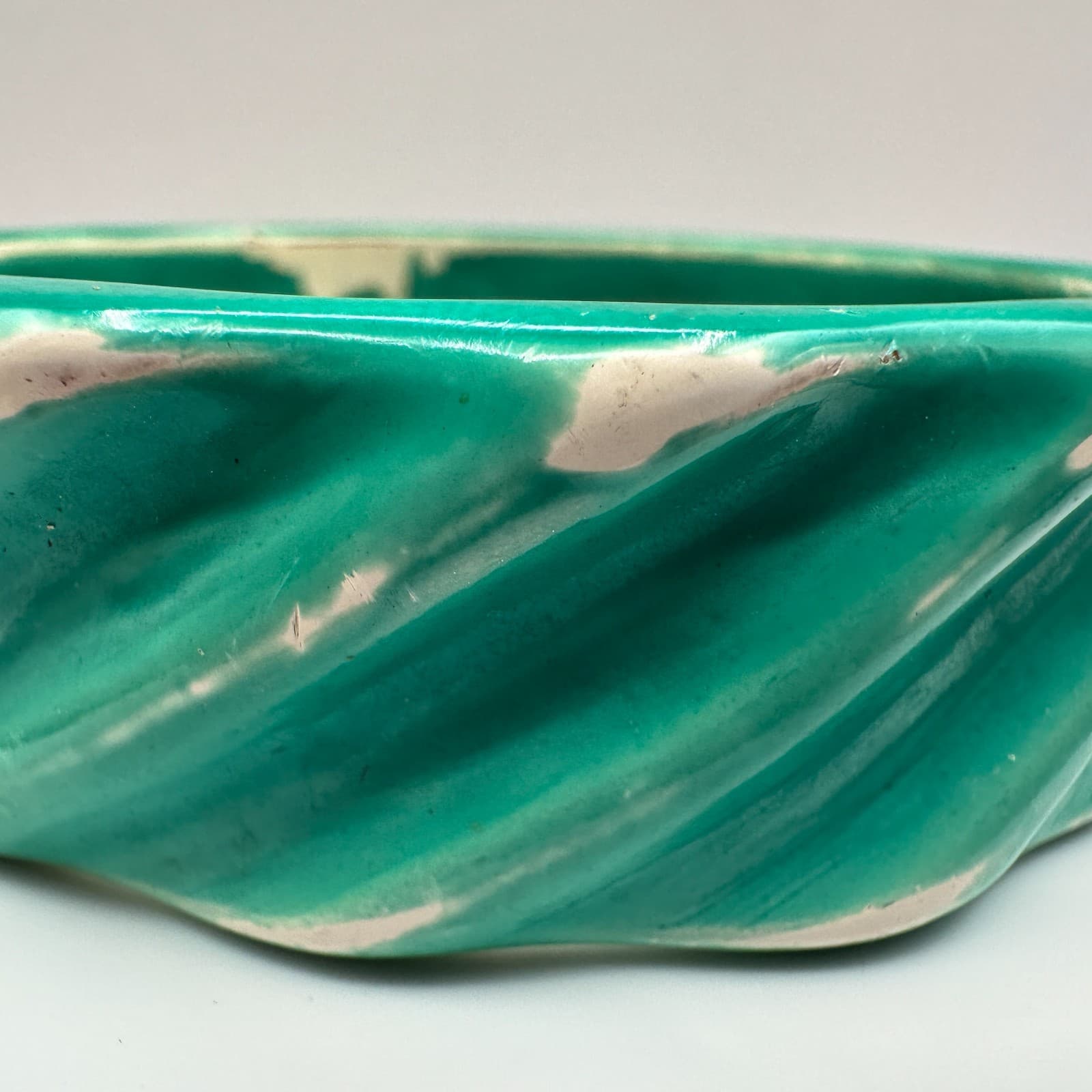 Vintage 80s See Green Ceramic Bracelet Twisted Ribbed Chunky Pottery Jewelry - Thumbnail 3